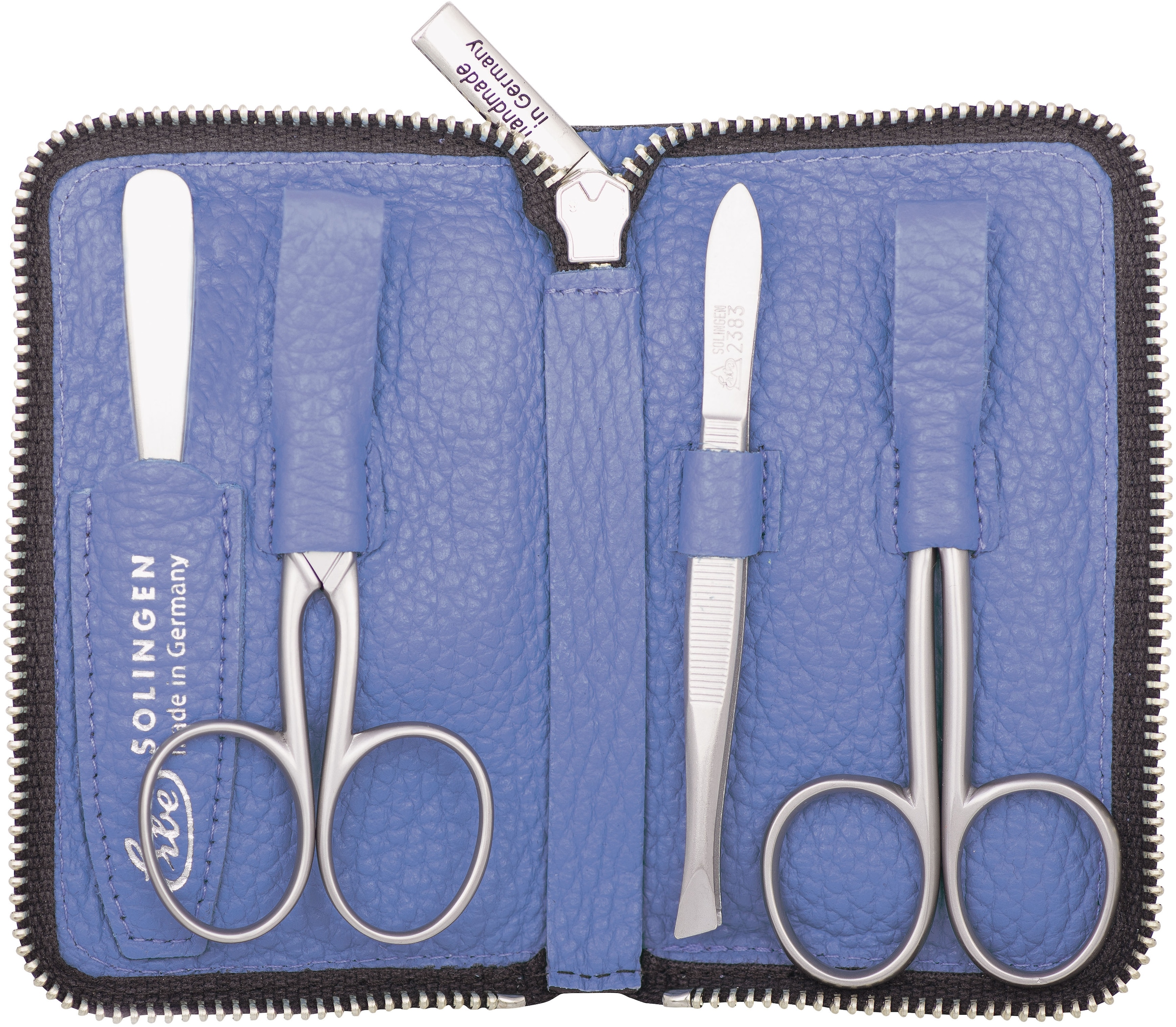 ERBE Maniküre-Etui »Maniküre Set Reißverschluss-Etui Serie "Piemont", blau, 4-tlg.« Echtleder, rostfreie Instrumente, Limited Edition