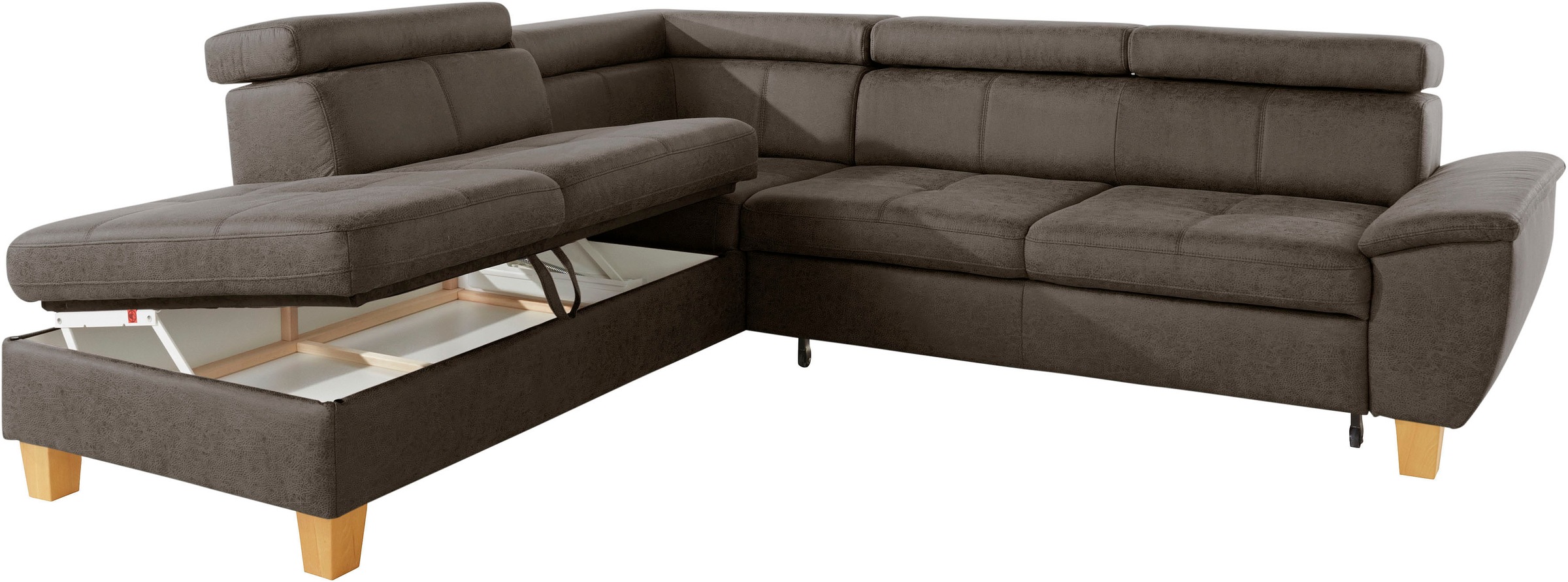 exxpo - sofa fashion Ecksofa »Enya, aufwendige Detailverarbeitung, hoher Sitzkomfort, bequem, L-Form«, mit Kopfteilverstellung, wahlweise Bettfunktion u. Bettkasten