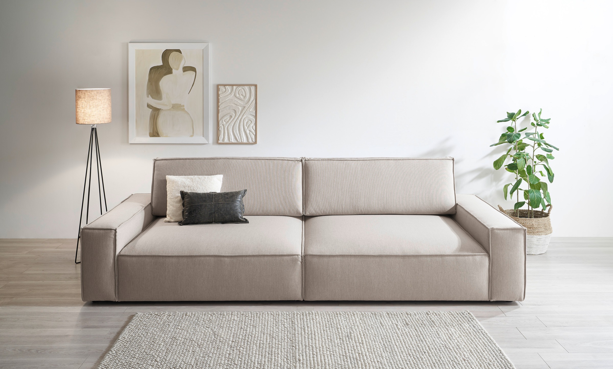 Home affaire Big-Sofa »NEU: SHERWOOD XXL, Big-Sofa (316cm), extra tiefe Sitzfläche 95 cm«, bequemer Sitzkomfort, Cord u. Leinenoptik, Kedernaht