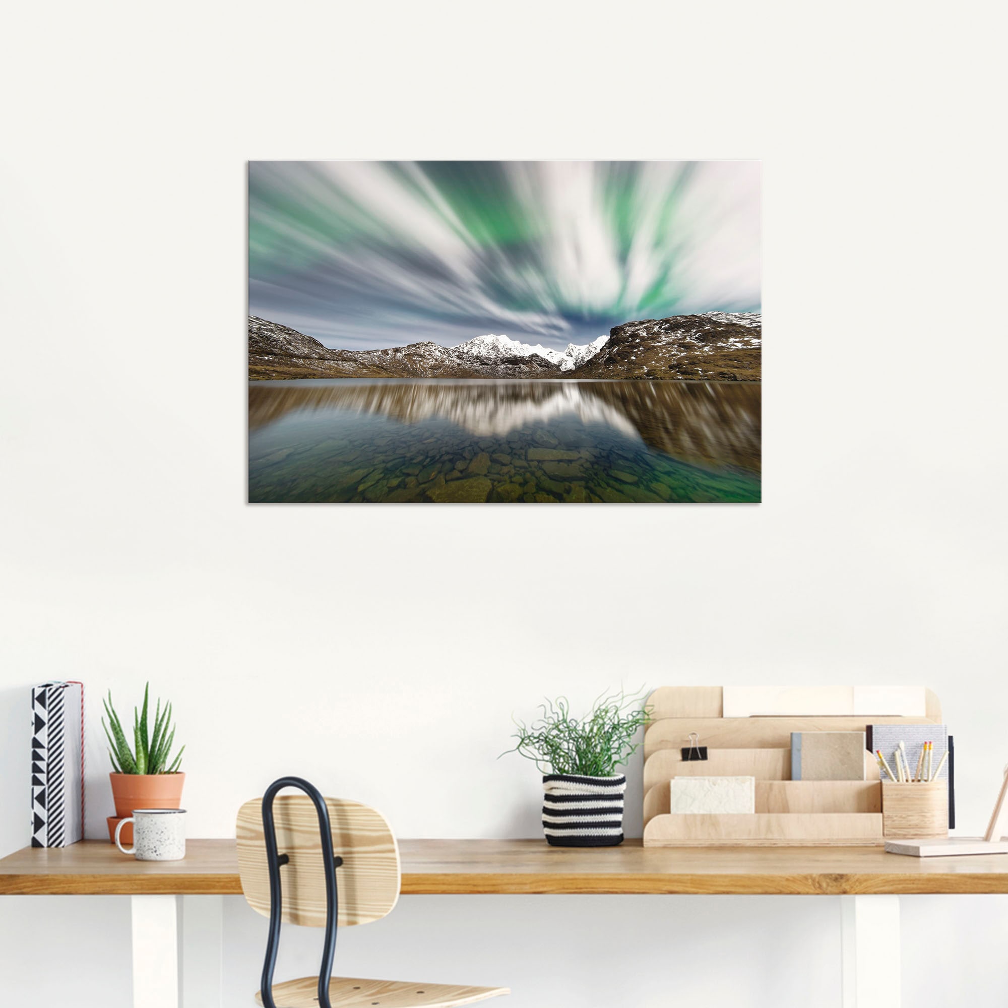 Artland Wandbild »Polarlicht über einer Bergkette«, Berge & Alpenbilder, (1 St.), als Alubild, Leinwandbild, Wandaufkleber oder Poster in versch. Größen