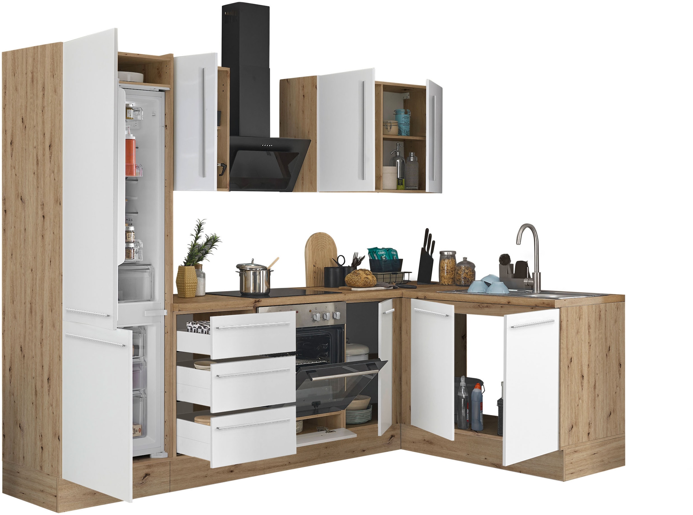 KOCHSTATION Winkelküche »Florida, Stellbreite 270x165 cm«, wahlweise mit E-Geräten, mit Softclose für Türen und Schubkästen
