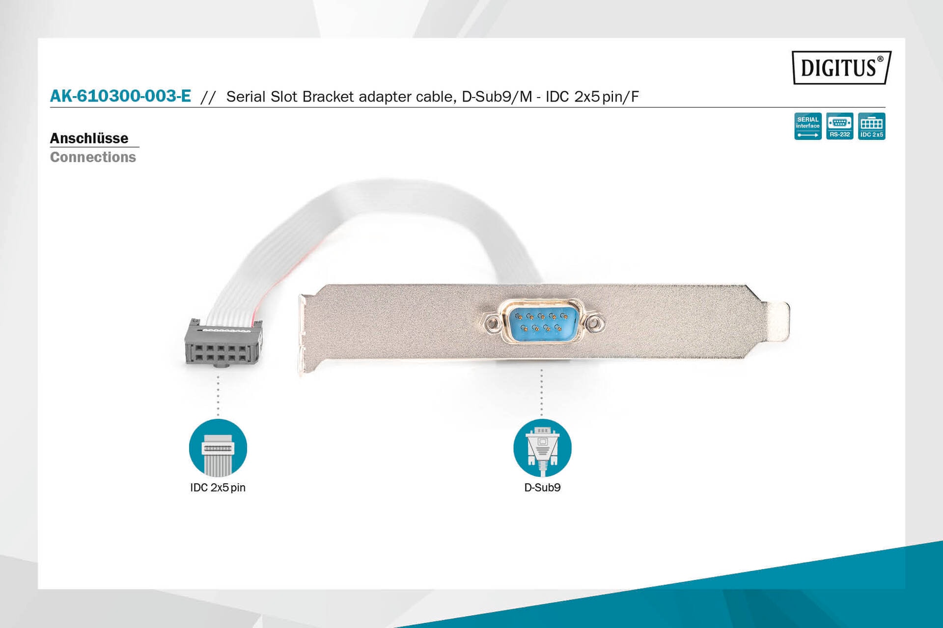 Digitus Video-Kabel »Slotblech Adapterkabel D-Sub9/St, IDC 2x 5pin/Bu«, 25 cm