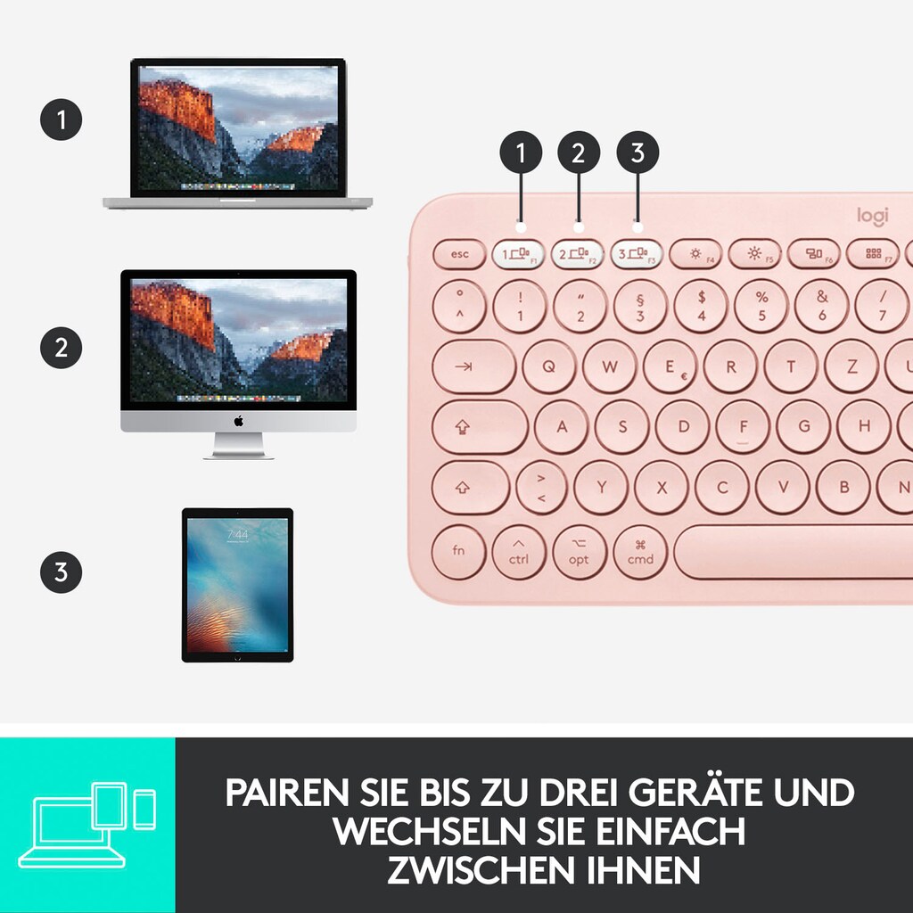 Logitech Apple-Tastatur »K380 Rose«, (Easy-Switch-iOS Sondertasten)