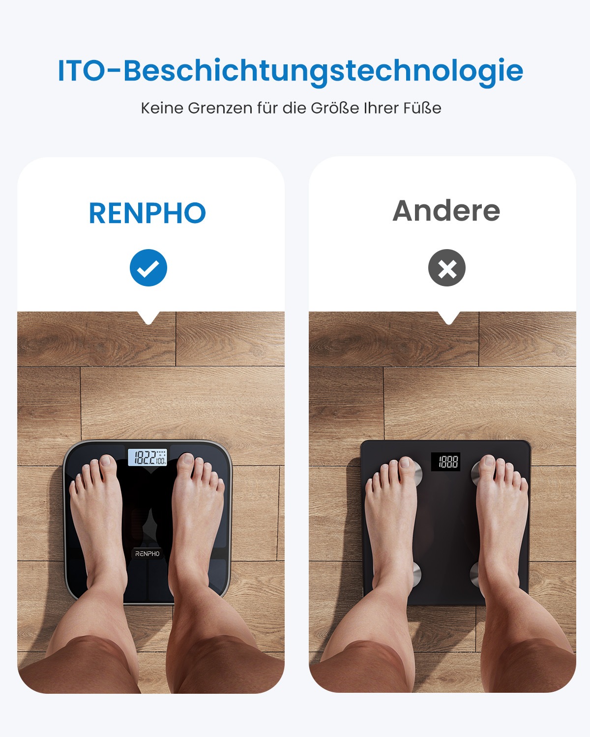Renpho Körper-Analyse-Waage »Elis Solar 2 Smart Body Scale A020«, Smarte Solar-Körperanalysewaage mit 13 Körpermessungen