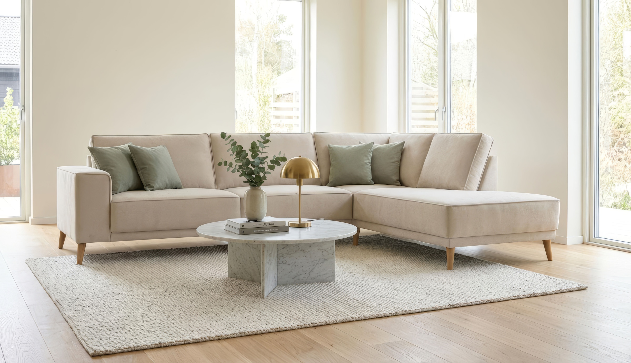 OTTO home Ecksofa »Oland Skandi, weicher Chenille-Stoff« L-Form, 289 cm, Wellenunterfederung, Skandi-Design, Massivholzfüße