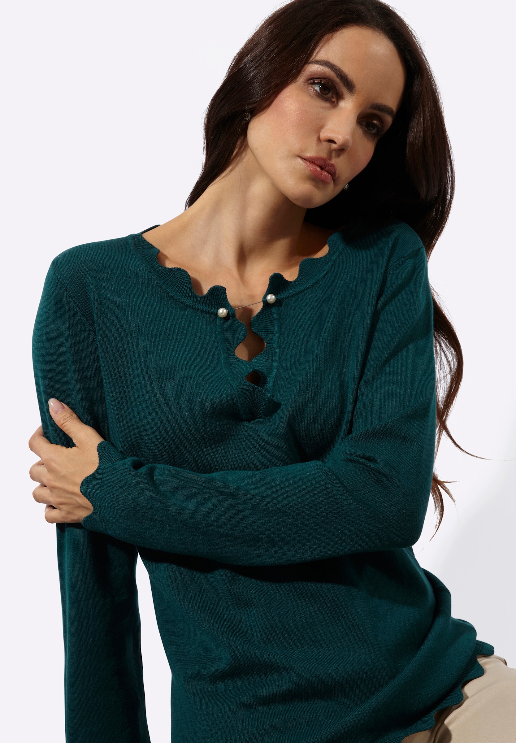 creation L Strickpullover »Pullover Pullover mit Zierperlen am Ausschnitt«