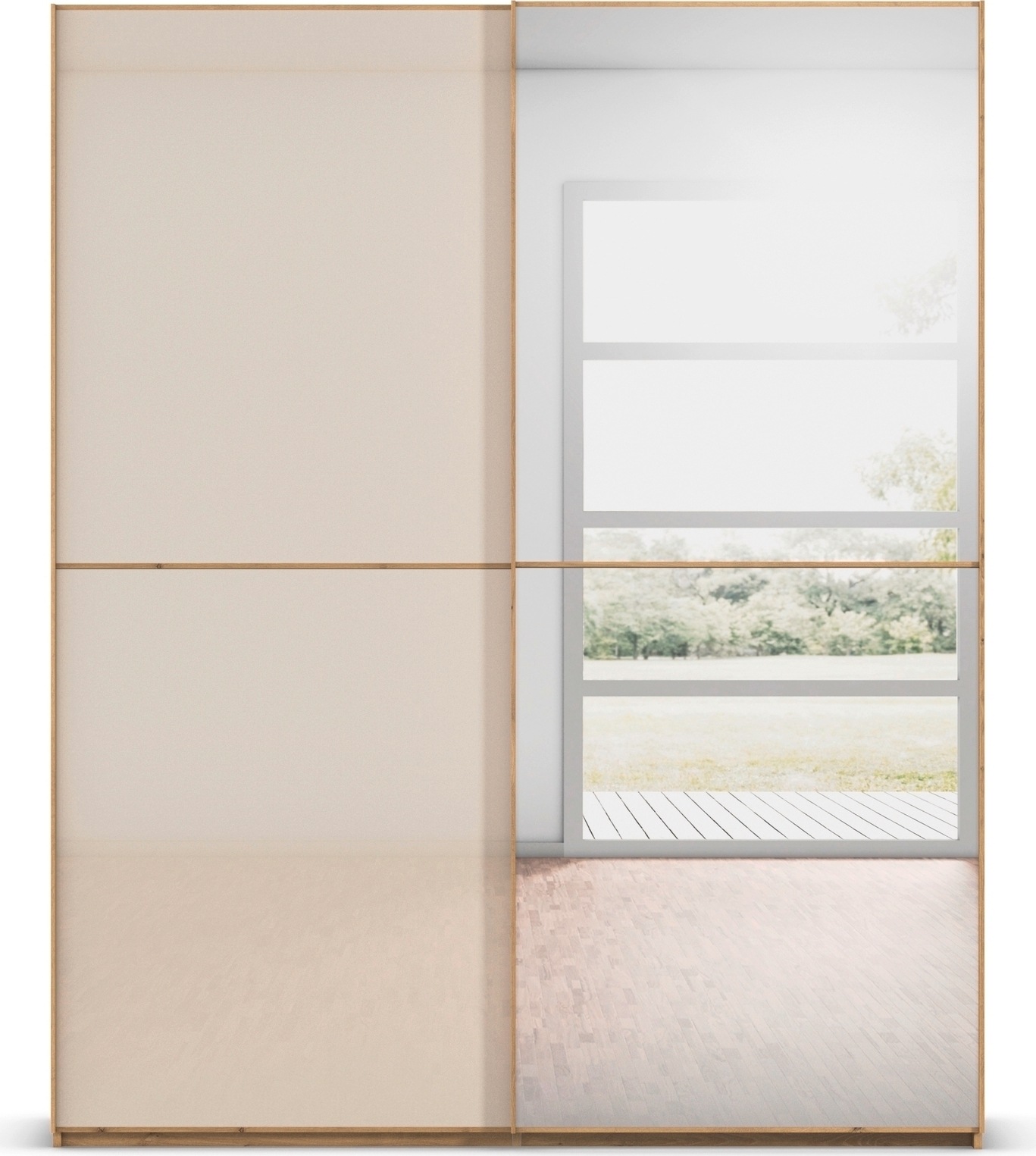 rauch Schwebetürenschrank »Kleiderschrank Schrank Garderobe Schlafzimmerschrank SCALE-DUO« edle zweigeteilte Türen Spiegel/Glas-Mix 3 Zierleisten MADE IN GERMANY