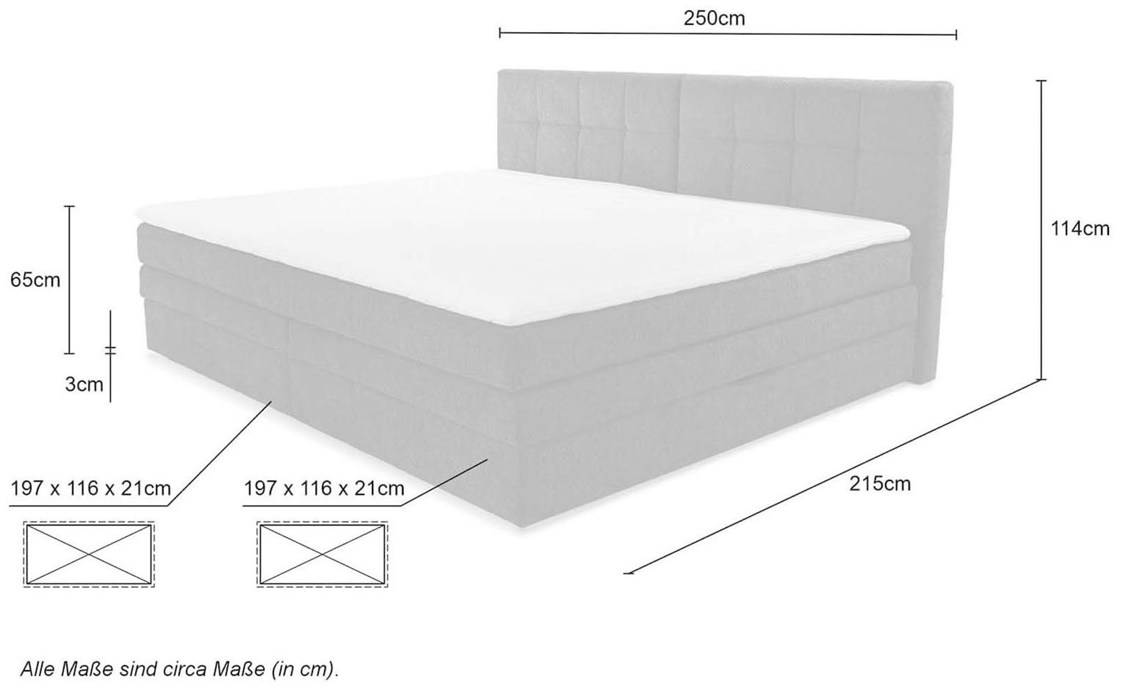 Jockenhöfer Gruppe Boxspringbett »Casa Grande in der Breite 240cm, Familienbett mit riesigem Bettkasten«, 7-Zonen-TTFK-Matratze, KS-Topper, verschiedene Härtegrade wählbar