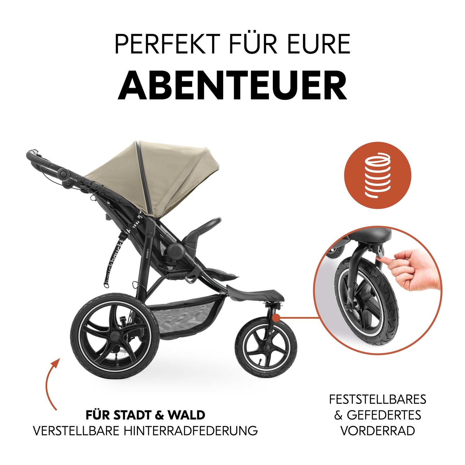 Hauck Dreirad-Kinderwagen »Runner 3, olive«, 22 kg, mit XXL-Lufträdern und Handbremse; bis 22 kg beslastbar