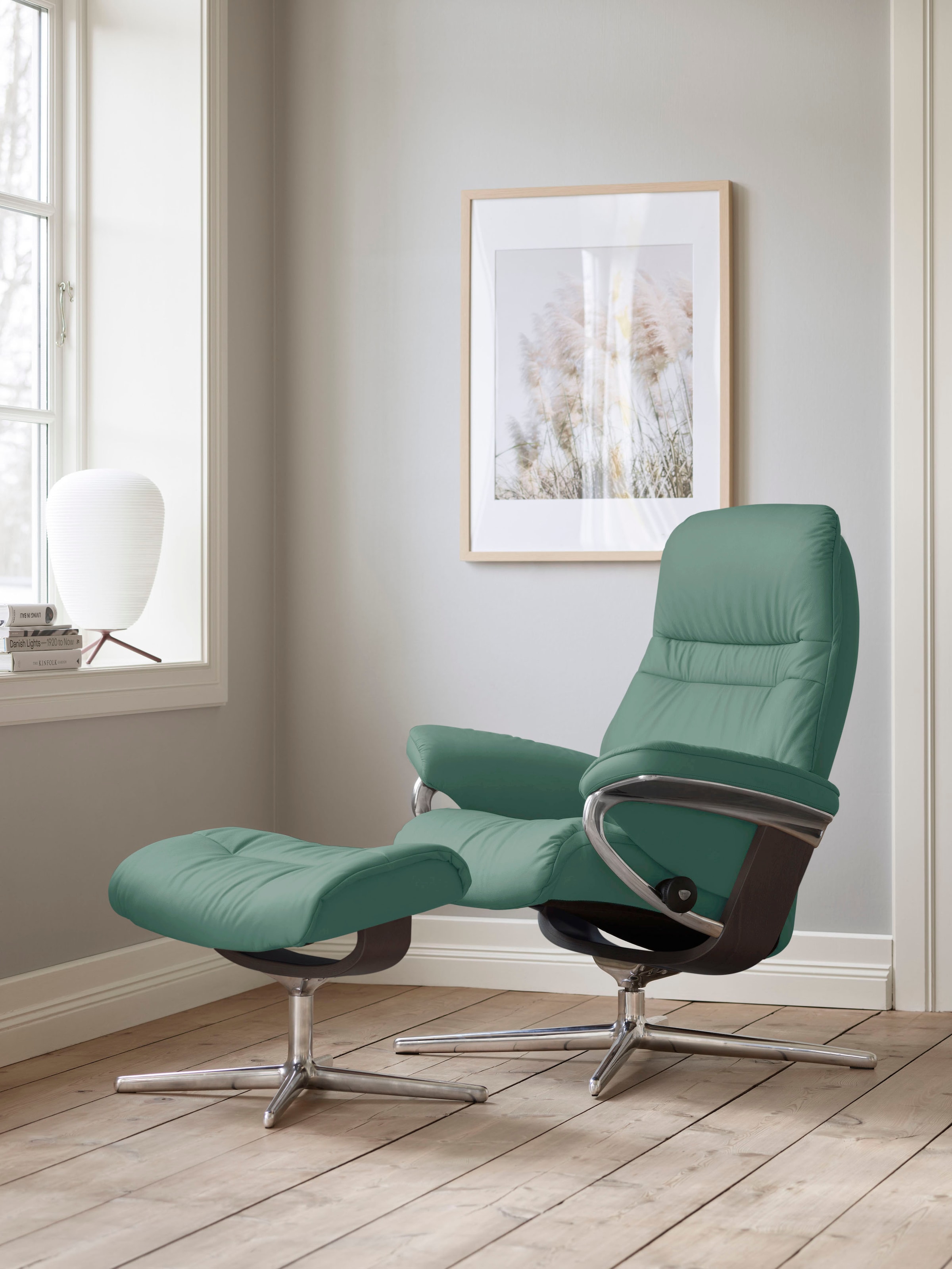 Stressless® Relaxsessel »Sunrise« Set, Relaxsessel mit Hocker,  mit Hocker, mit Cross Base, Größe S, M & L, Holzakzent Wenge
