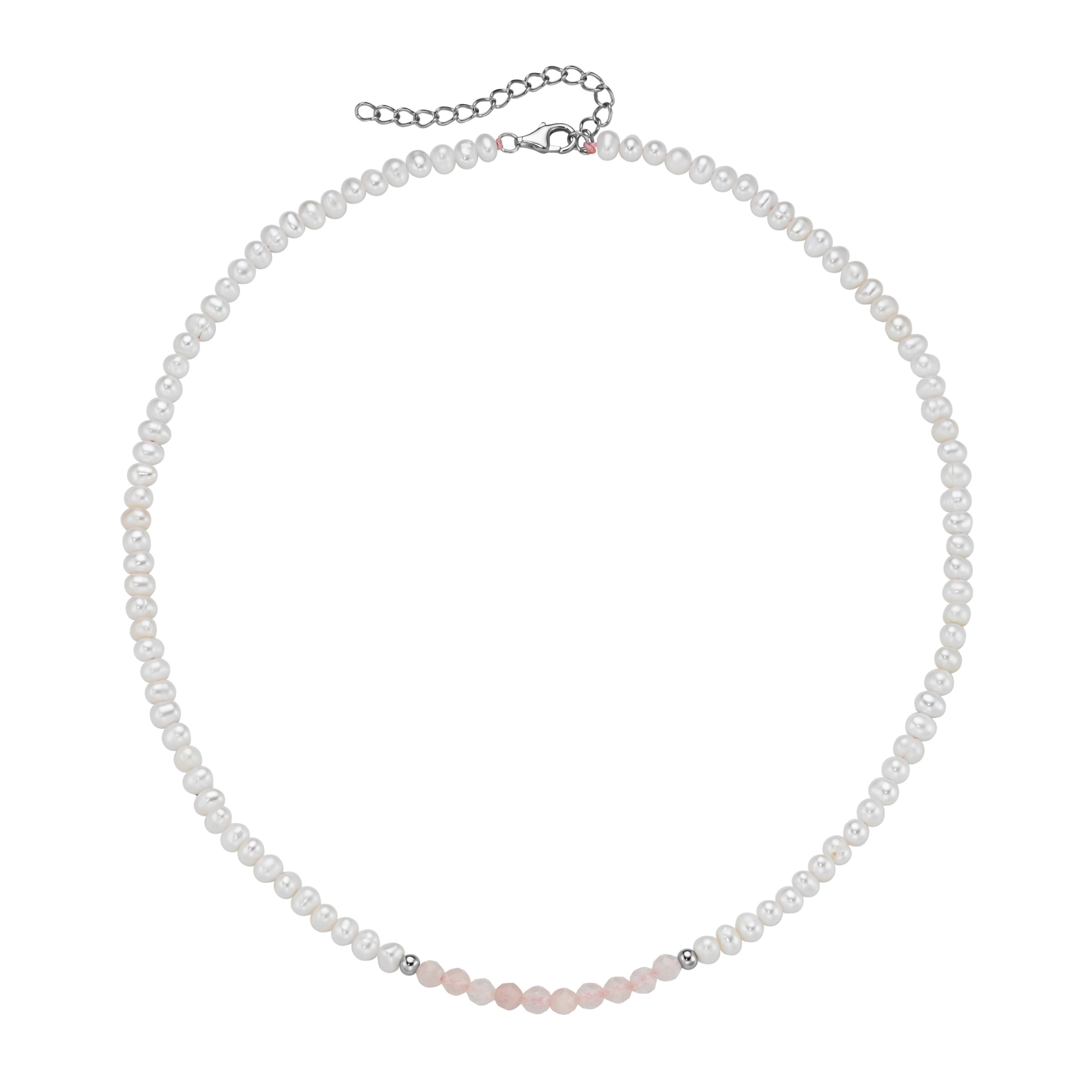 Smart Jewel Collier »Collier mit Süßwasser-Perlen und Rosenquarz, Silber 925«