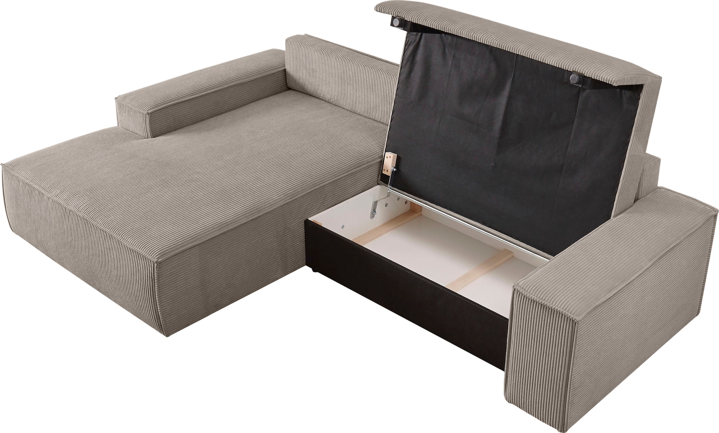 Home affaire Ecksofa »SHERWOOD Schlafsofa 267 cm, L-Form,«, Schlaffunktion mit Bettkasten (210x136 cm), Cord, Vintage, Samtvelours