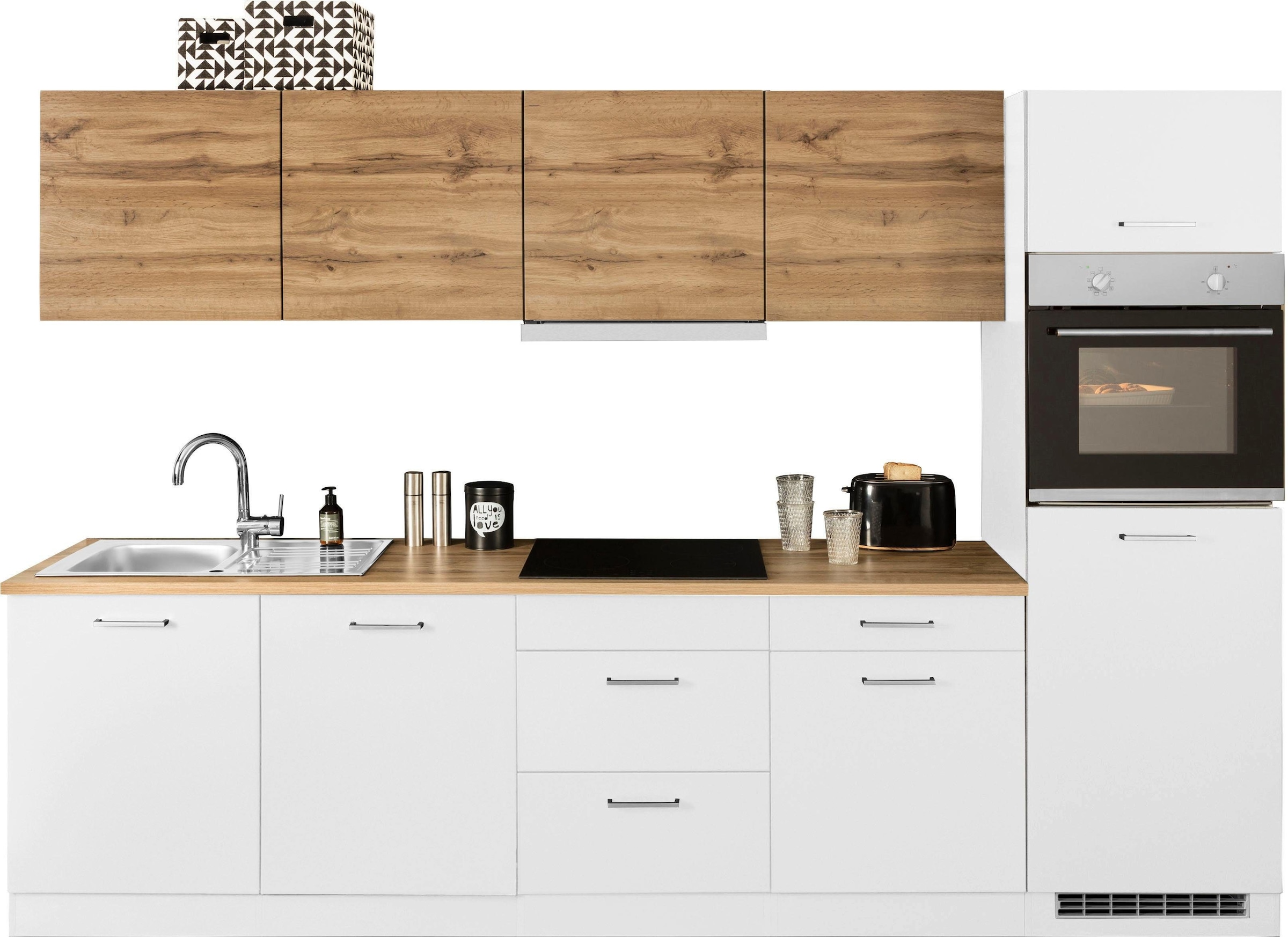 KOCHSTATION Küchenzeile »KS-Kehl«, mit E-Geräten, Breite 300 cm, inkl. Kühlschrank