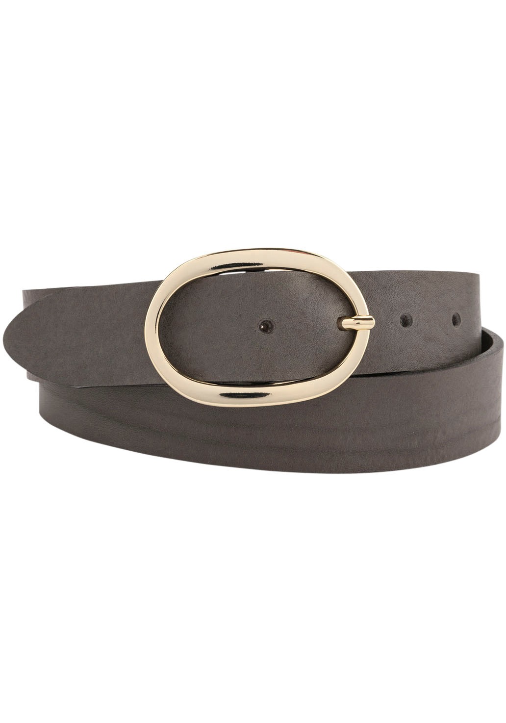 Bernd Götz Damen Ledergürtel mit goldener Ovalschließe in grau, Größe 90