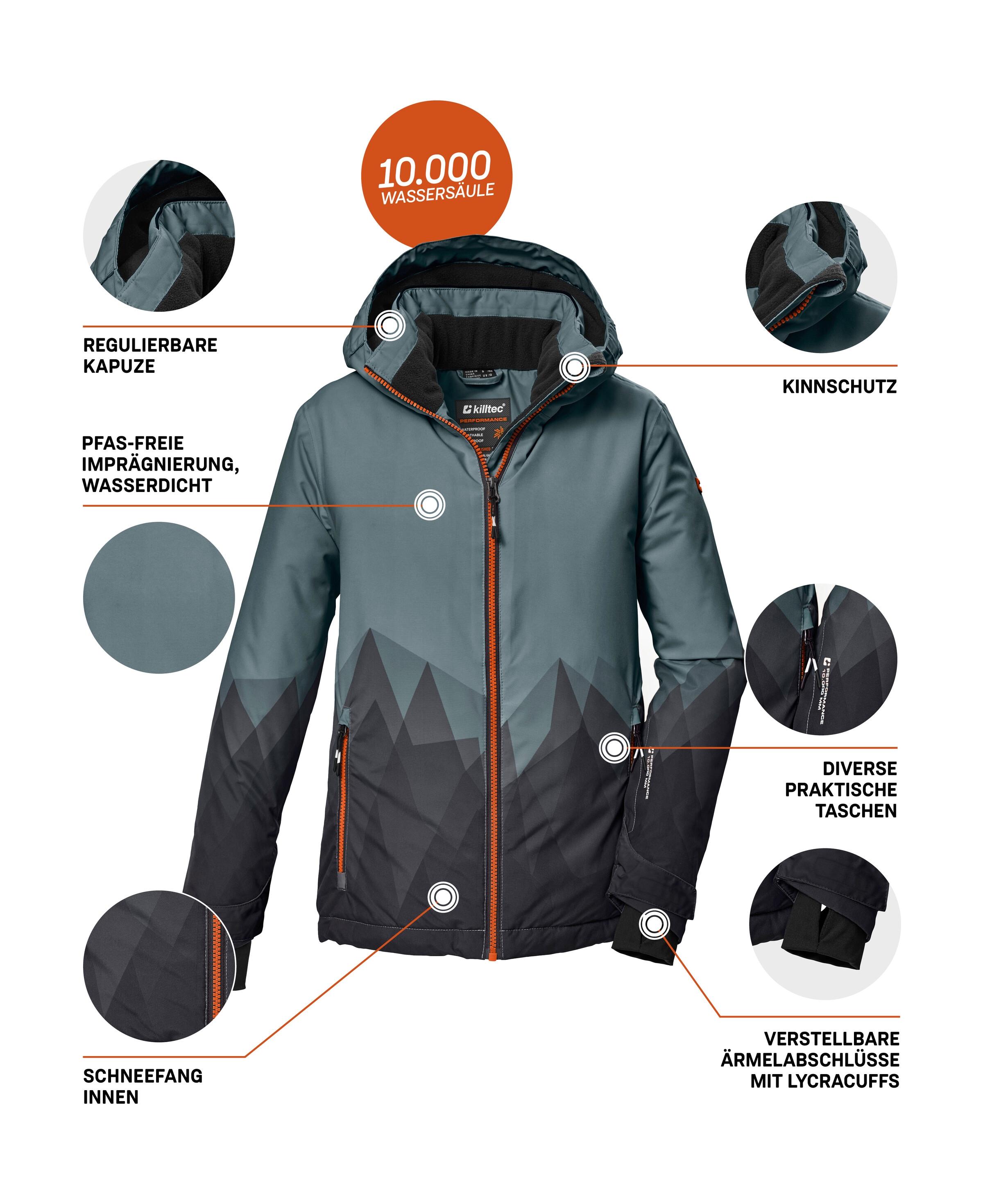 Killtec Skijacke »KSW 383 BYS SKI JCKT« Wasser- und winddichte Skijacke mit verstellbarer Kapuze