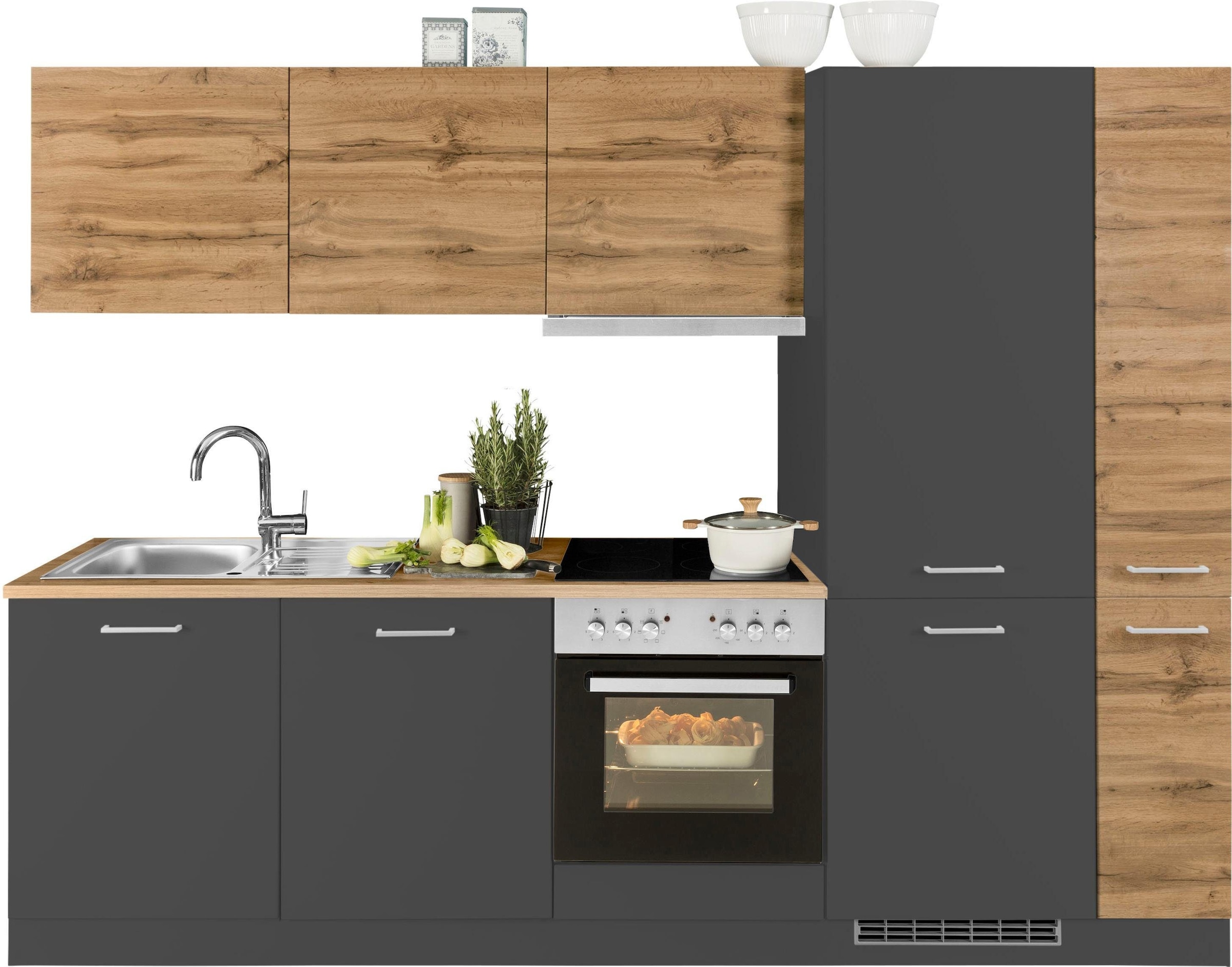 Küchenzeile »Kehl«, mit E-Geräten, Breite 270 cm, inkl. Kühl/Gefrierkombination