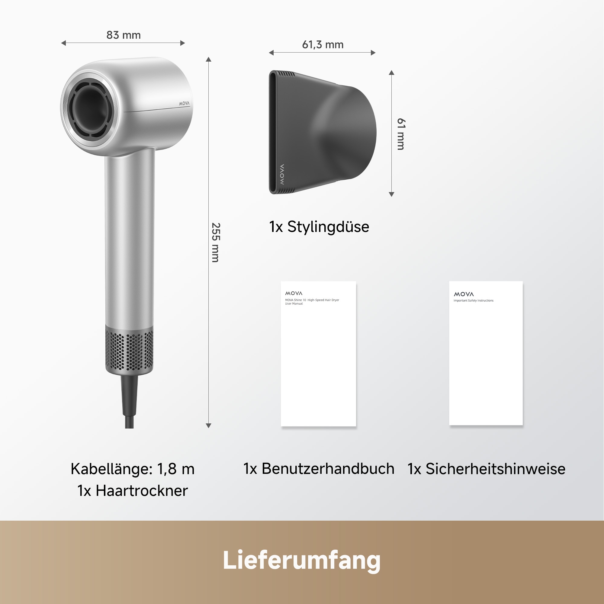 Mova Haartrockner »Shine 10« 1.800 W 1 Aufsätze