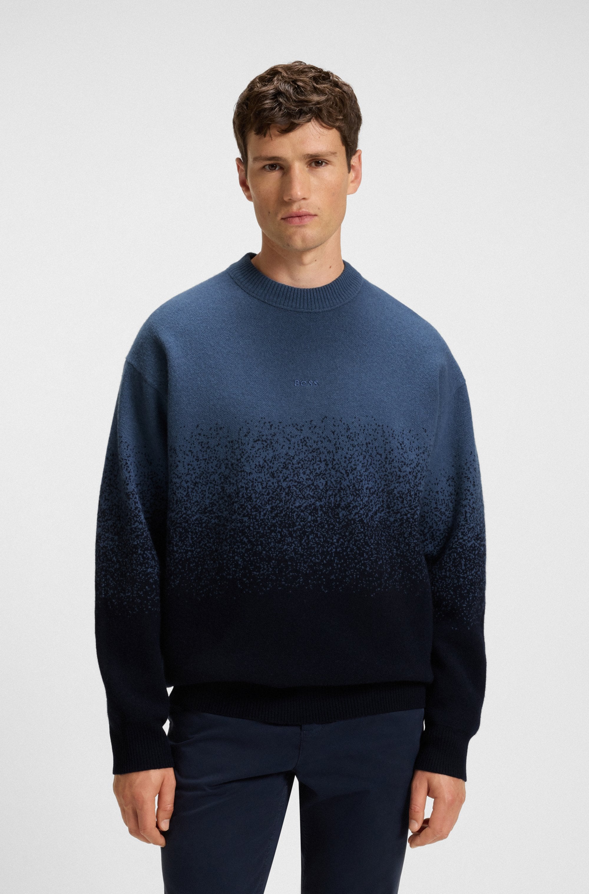 BOSS ORANGE Jacquardpullover »Kalbrush« Rundhalsausschnitt, Relaxed Fit, Jacquard-Strick mit Farbverlauf