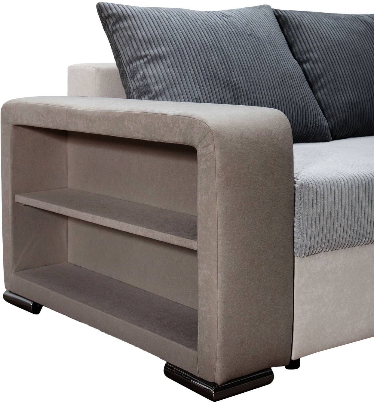 COLLECTION AB Ecksofa »John L-Form« Regalarmlehne,Bettfunktion,Bettkasten,Ottomane beiseitig montierbar