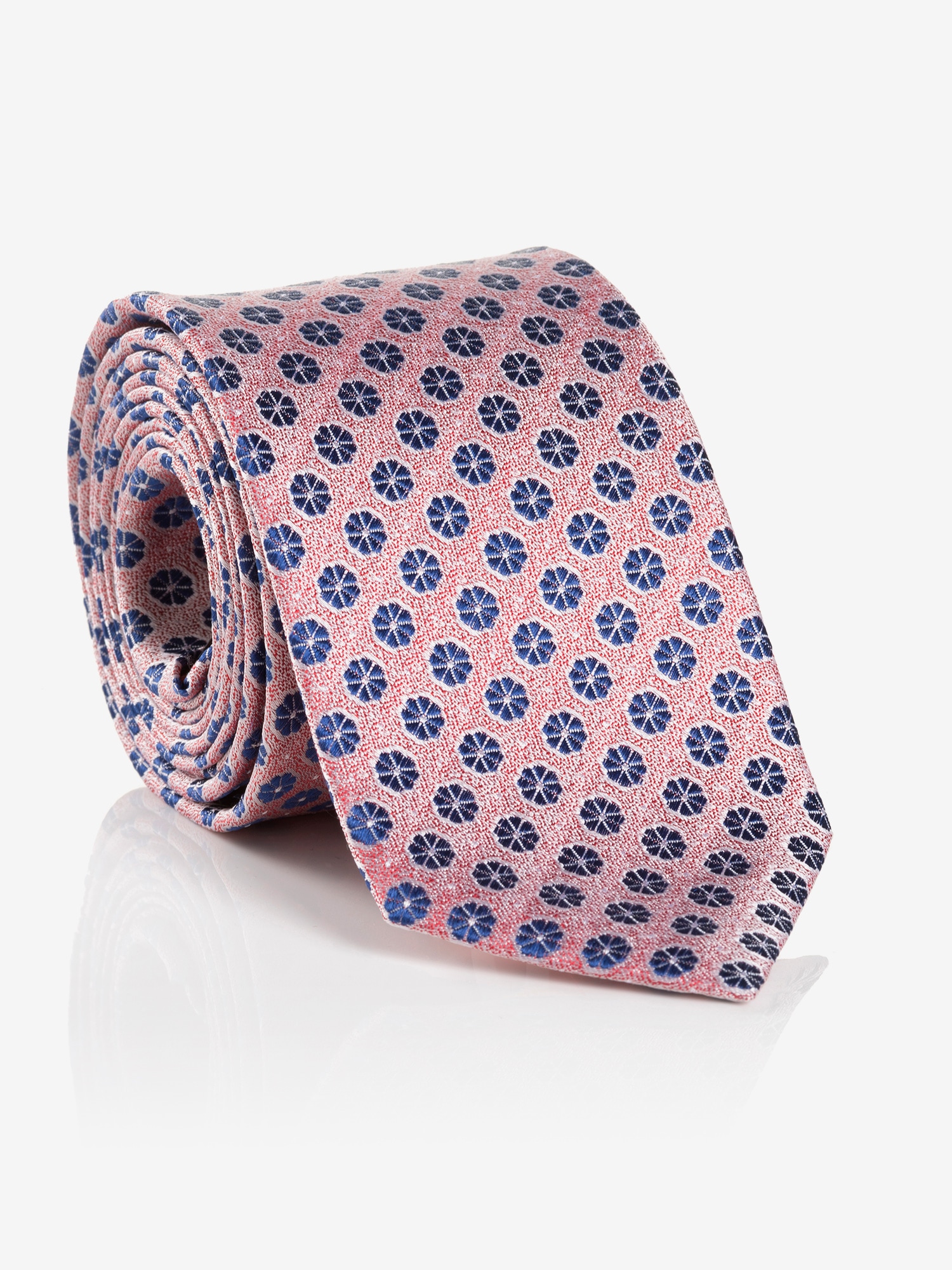 Monti Herren Krawatte 1 Stk. tlg. aus reiner Seide, mit blauen Ornamenten, 6,5 cm breit in rot