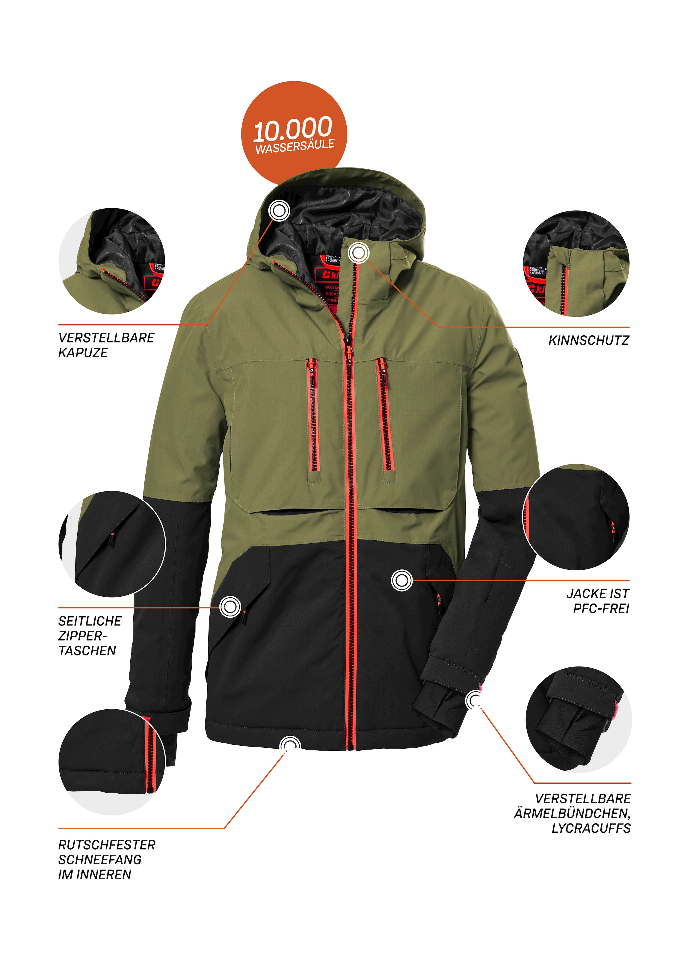 Killtec Skijacke »KSW 127 BYS SKI JCKT« Wasserdichte, atmungsaktive Kinderjacke mit verstellbarer Kapuze