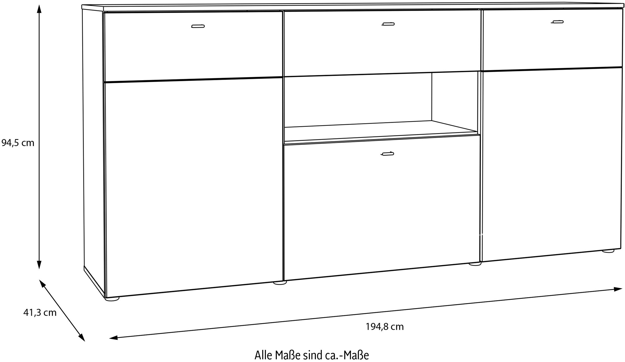 FORTE Sideboard »Como«, Kommode, Stauraumschrank, LED Beleuchtung, Soft Close, Stauraum