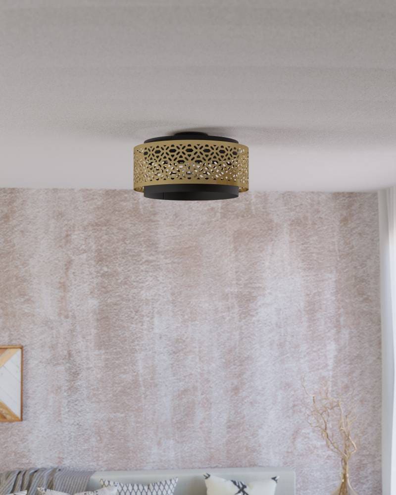 EGLO Deckenleuchte »SANDBACH Deckenlampe, Stahl, E27, Vintage, Wohnzimmerlampe, Lampe« E27 1 Stk. Deckenleuchte, H22 x Ø42 cm, schwarz, messing, 1X40W exkl.