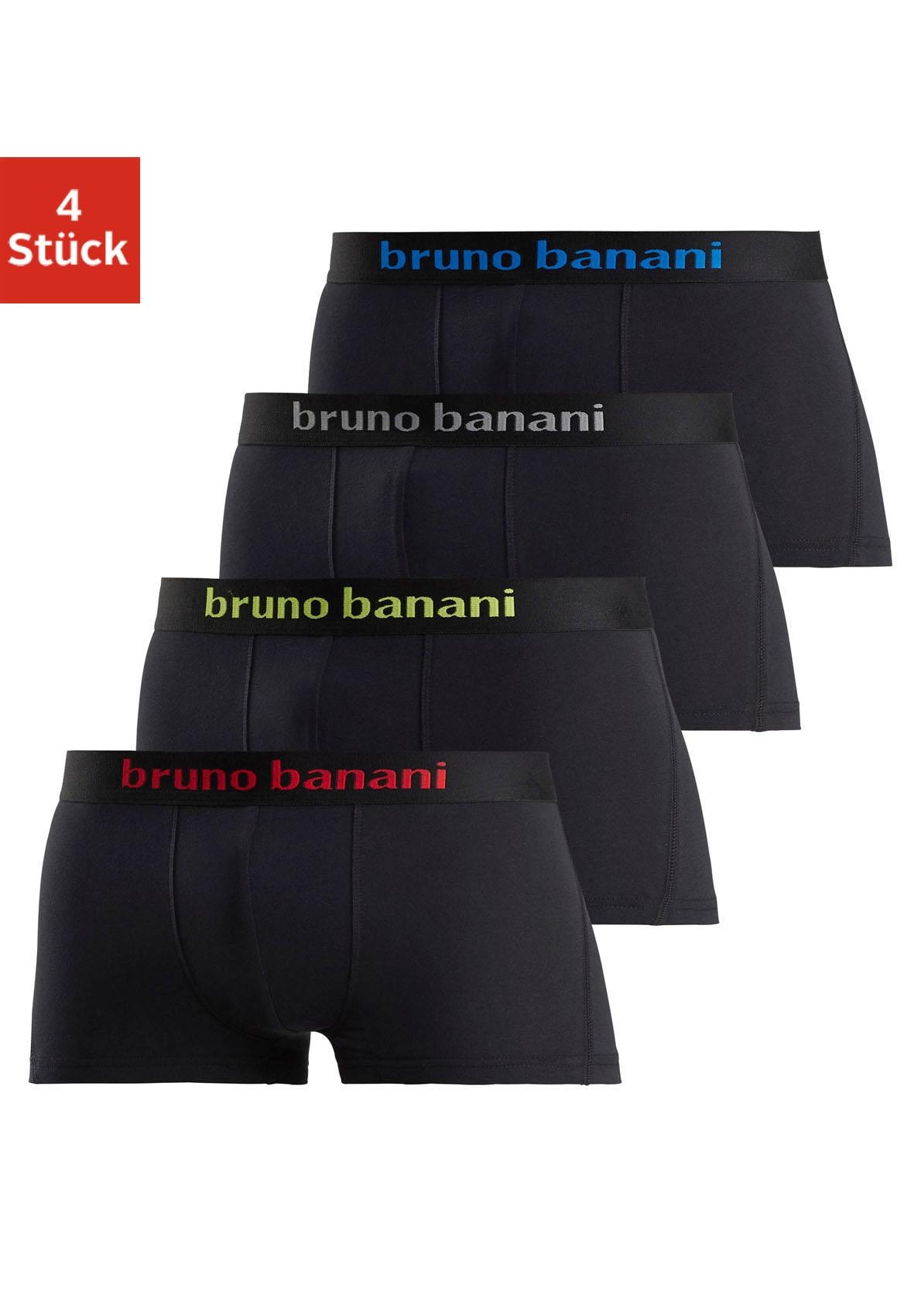 Bruno Banani Hipster, (Packung, 4 St.), Boxershorts mit Logo Webbund aus Baumwollmischung