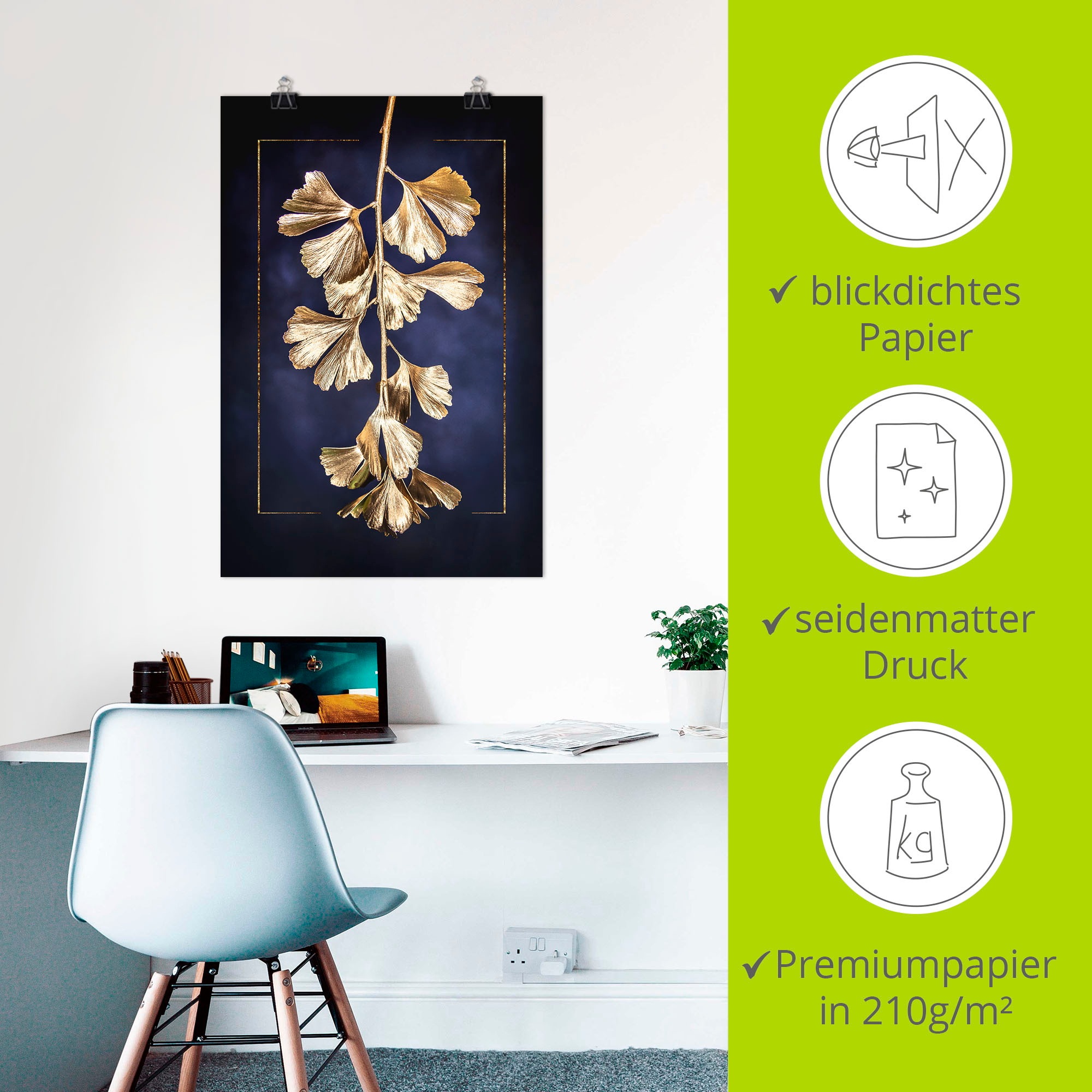 Artland Wandbild »Goldener Gingko« Blätterbilder 1 Stk. tlg. als Leinwandbild, Poster in verschied. Größen