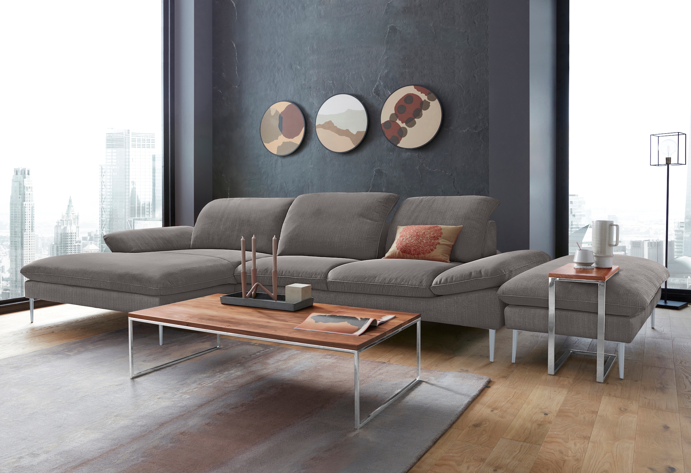 W.SCHILLIG Ecksofa »enjoy&MORE, Designsofa, bequem, zeitlos und elegant, L-Form«, mit Sitztiefenverstellung, Füße silber matt, Breite 340 cm