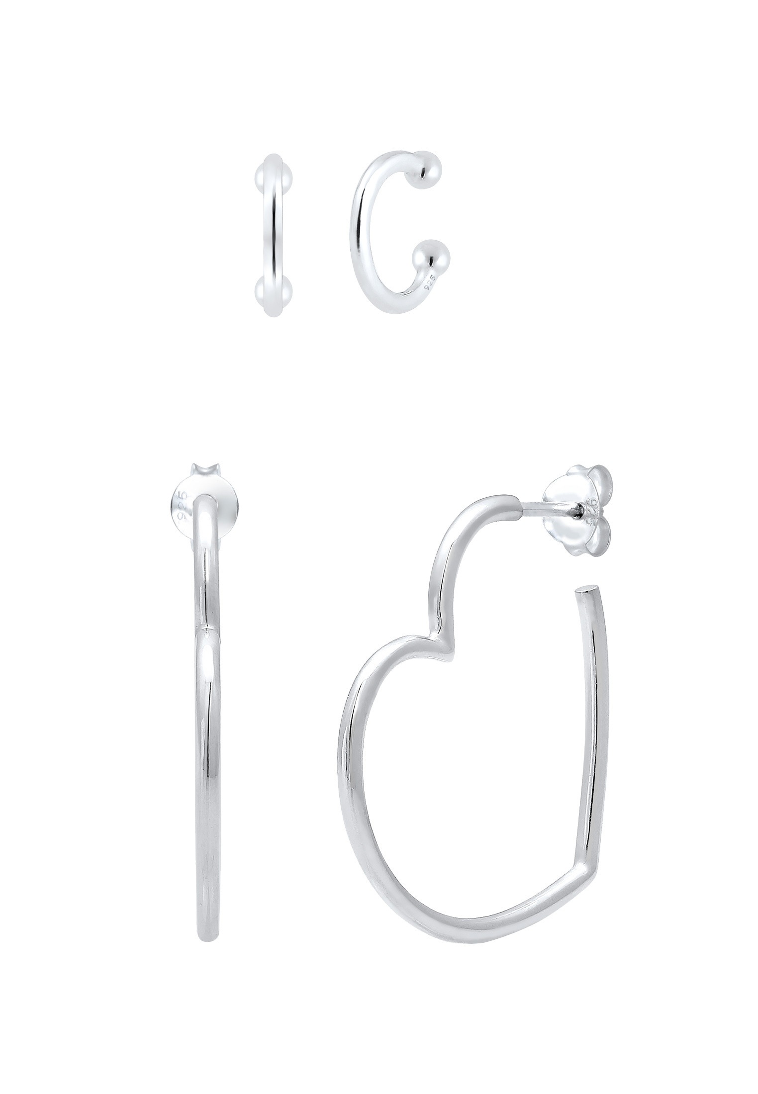 Elli Ohrstecker-Set »Ohrringe Creolen Earcuff Herz Liebe (2 tlg) 925 Silber«