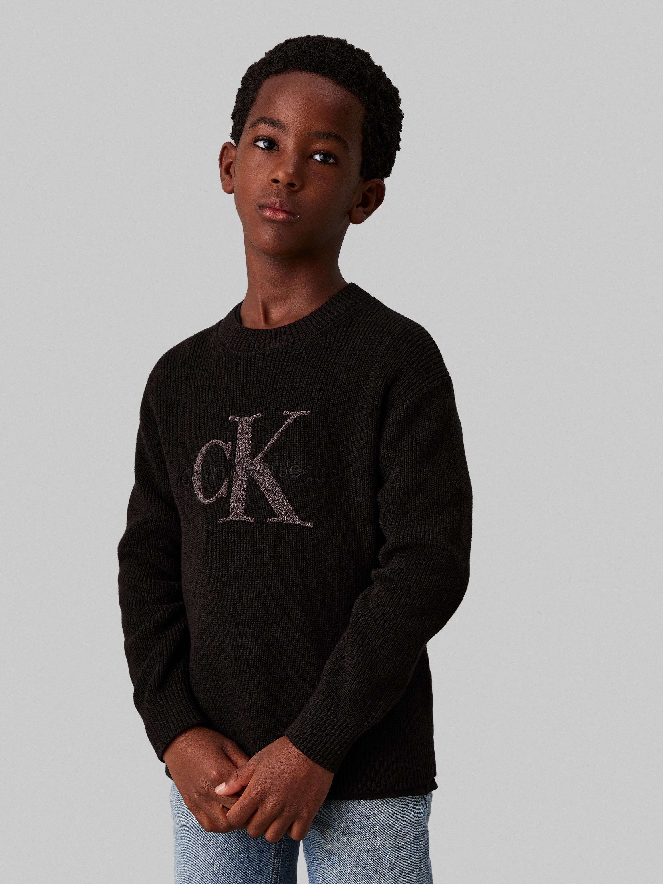 Calvin Klein Jeans Rundhalspullover »Towelling Ck Stitch Sweater«, für Kinder bis 16 Jahre und mit Logostickerei