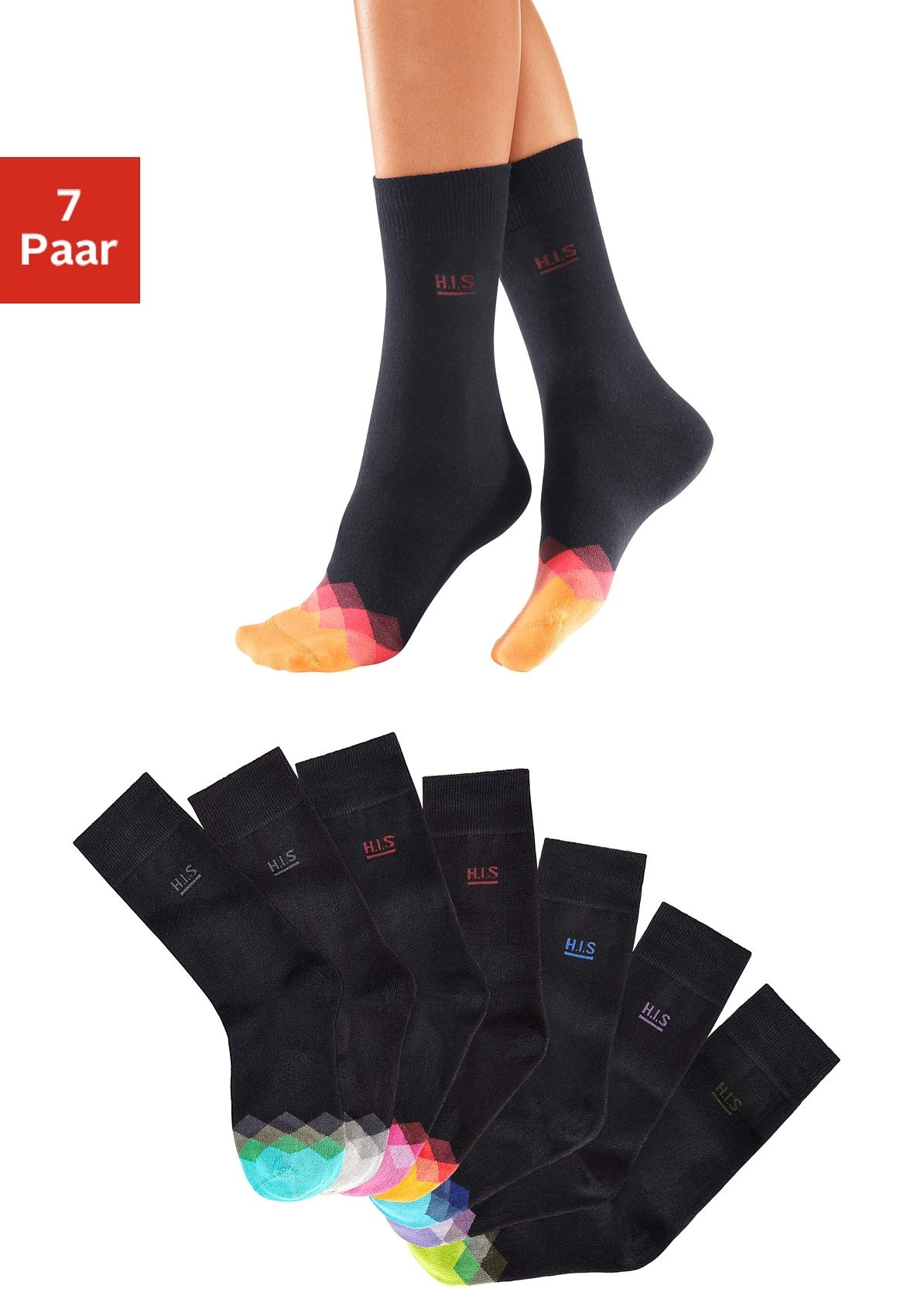 Socken, (Set, 7 Paar), mit bunt gemusterter Spitze