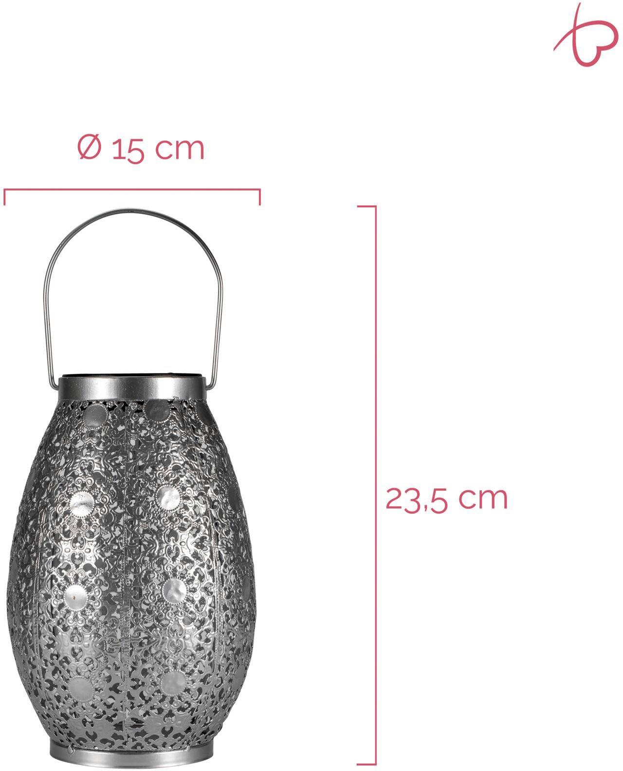Pauleen LED Laterne »Sunshine Tempation klein Solarlaterne Silber/Metall«, 1 flammig, Solar
