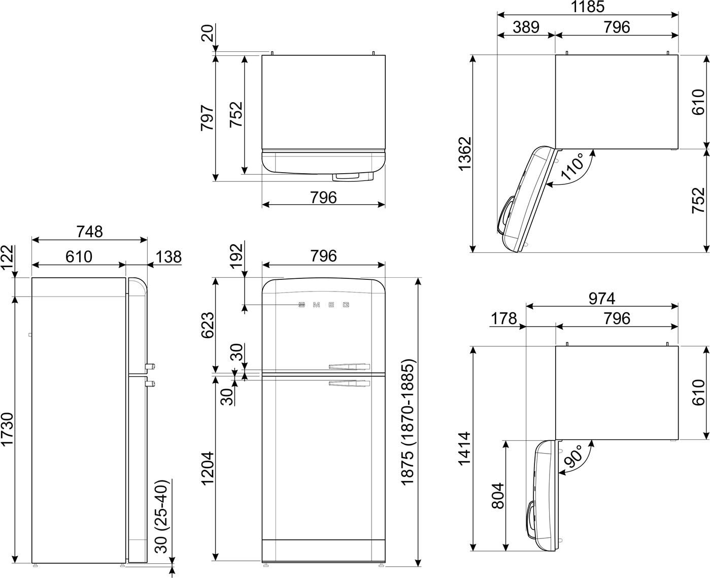 Smeg Kühl-/Gefrierkombination »FAB50LCR5« 192,1 cm hoch 79,6 cm breit