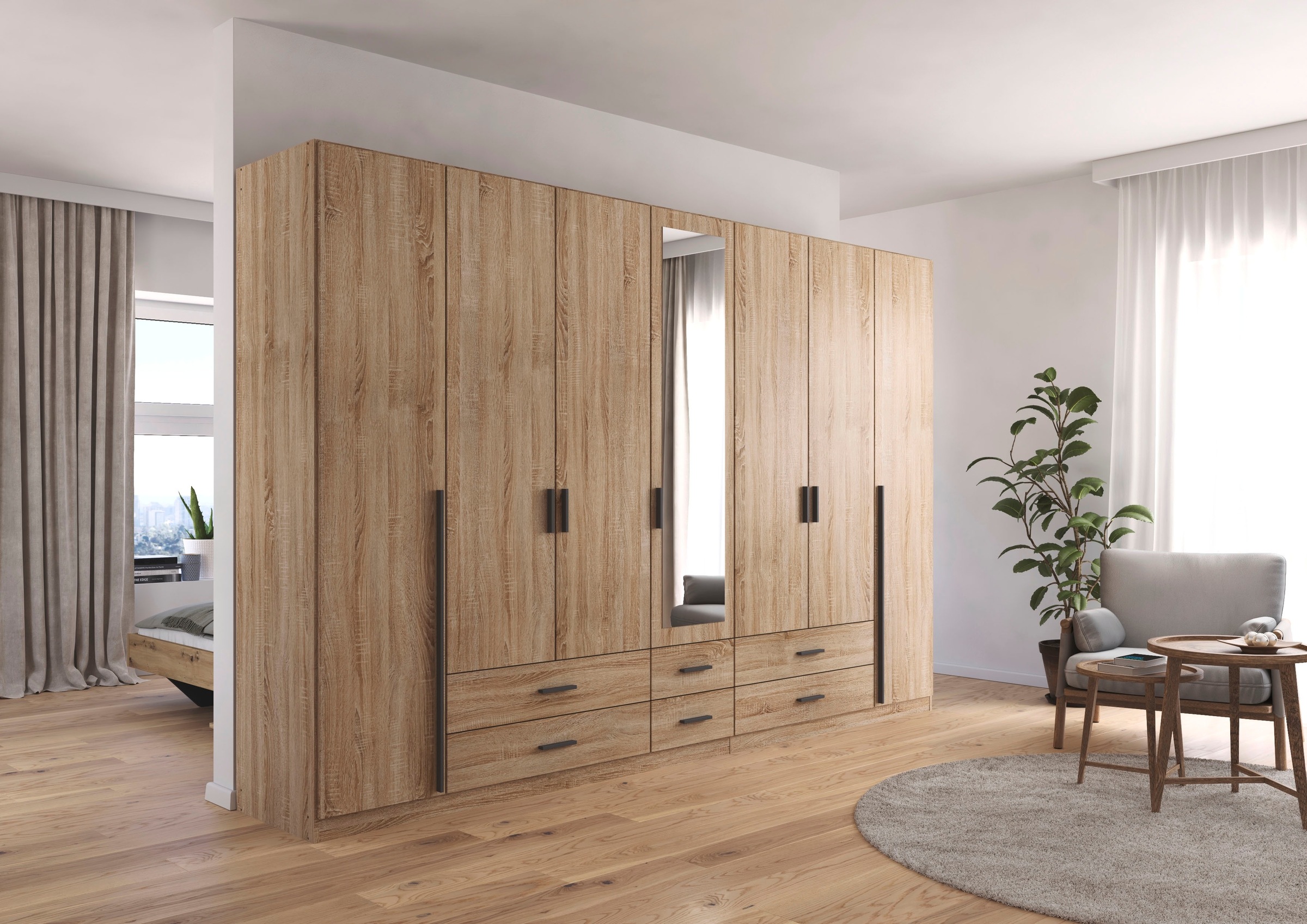 rauch Kleiderschrank »Schrank Garderobe Ankleide GAMMA Breiten 91/136/181/226/271/315/360 cm« in 3 Ausstattungen BASIC/CLASSIC/PREMIUM (inkl. SOFT-CLOSE-Funktion),  verschiedene Griff-Varianten, mit Spiegel TOPSELLER MADE IN GERMANY