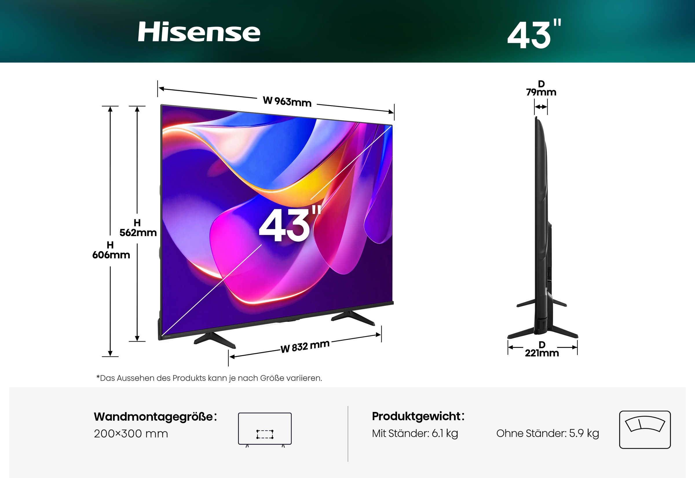 Hisense DLED-Fernseher »43E6DS« 108 cm/43 ″ Smart-TV