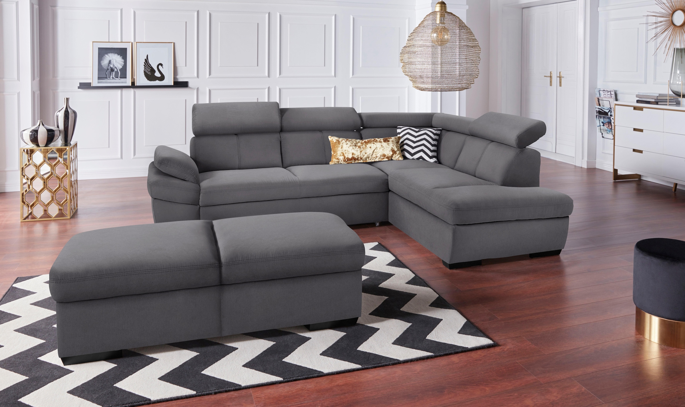 exxpo - sofa fashion Ecksofa »Salerno, klassisch modernes Funktionssofa, hoher Sitzkomfort, L-Form«, inkl. Kopf- und Armteilverstellung, wahlweise mit Bettfunktion