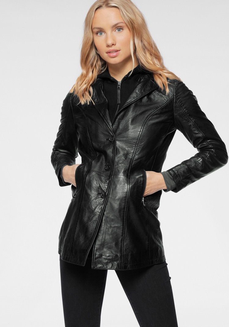 Lederjacke »CLEEO«, mit Kapuze, stylischer hochwertiger Longblazer im Two-in-One-Look