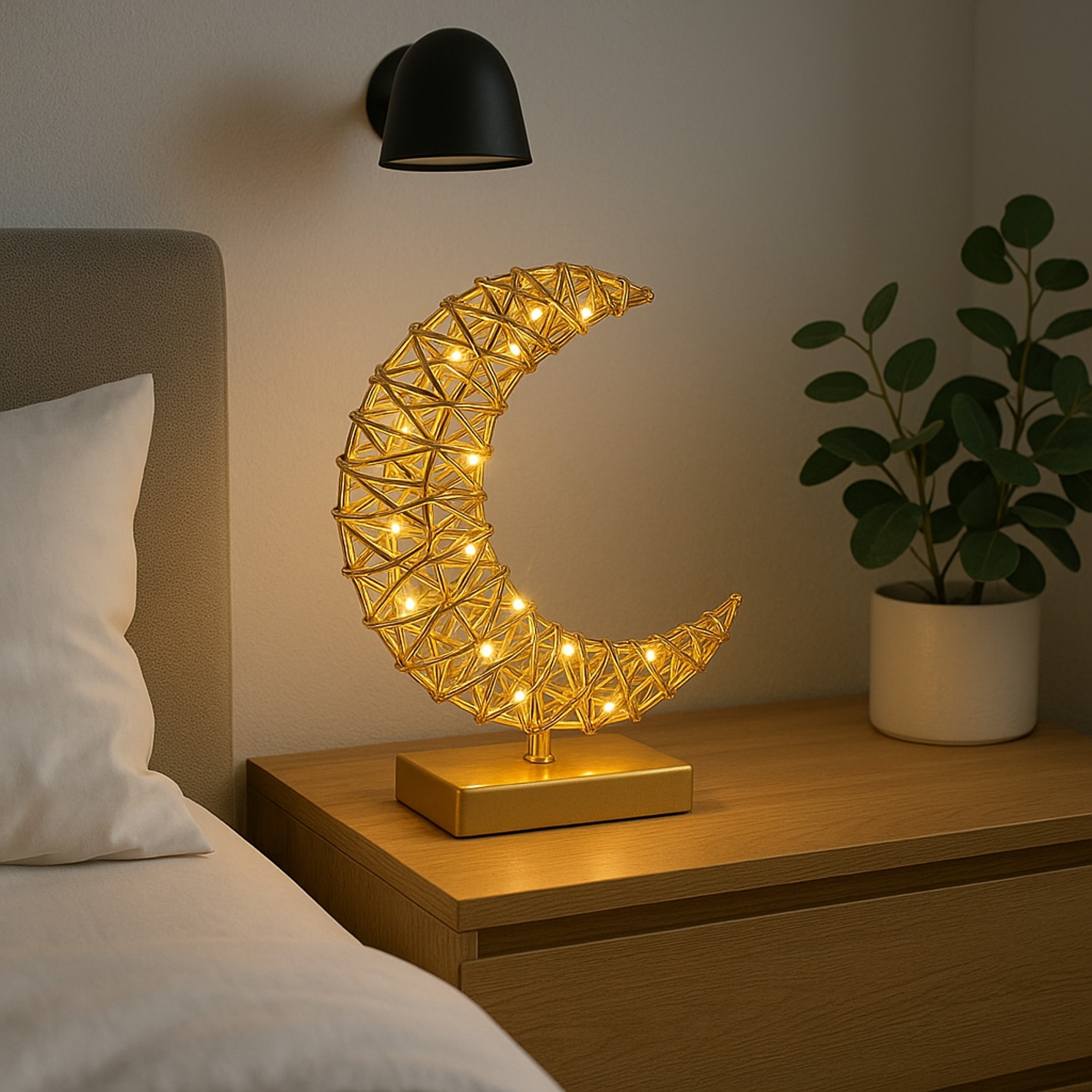 I.GE.A. LED-Dekofigur »LED-Dekoobjekt Mond« Dekofigur Metall Gold warmweiß Timer Batteriebetrieb Weihnachtsdeko