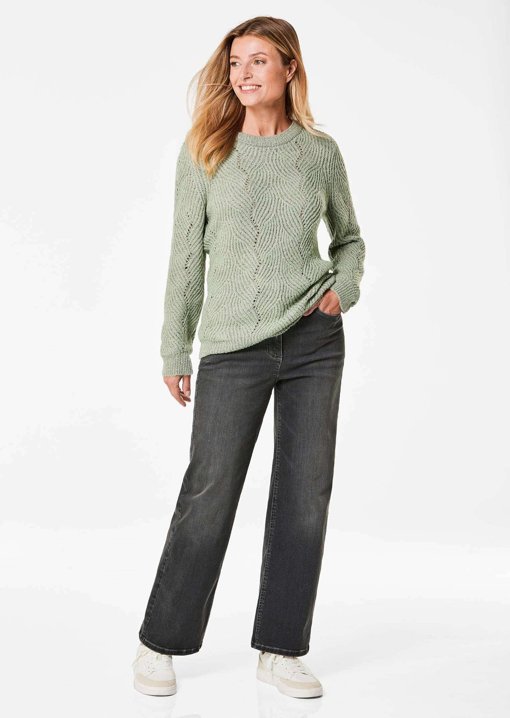 GOLDNER Strickpullover »Kurzgröße Pullover in Rippenoptik, Ajourdetails« Ohne