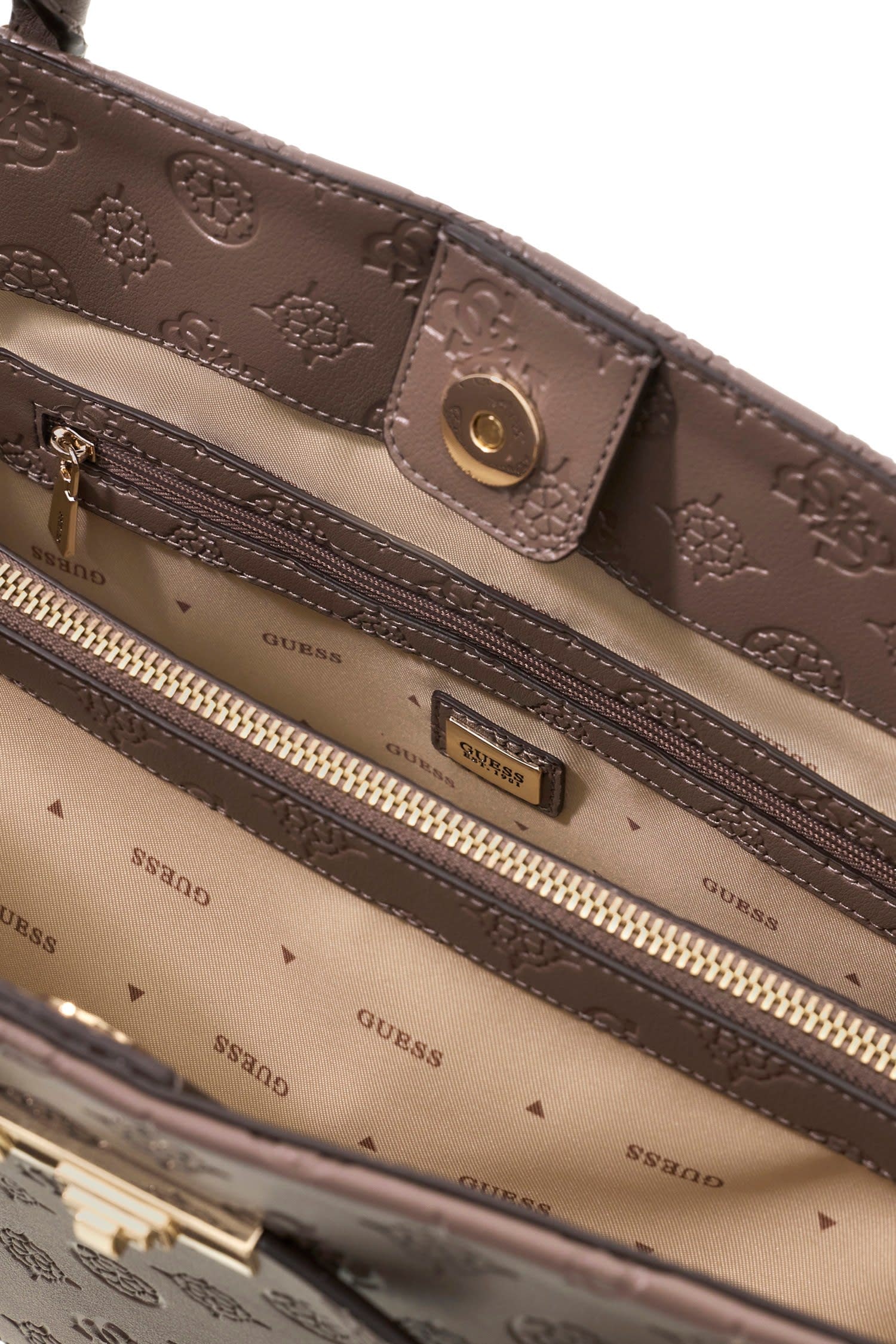 Guess Umhängetasche »CARMELLA GIRLFRIEND SATCHEL« Damen Handtasche mit abnehmbarem Schlüsselanhäner