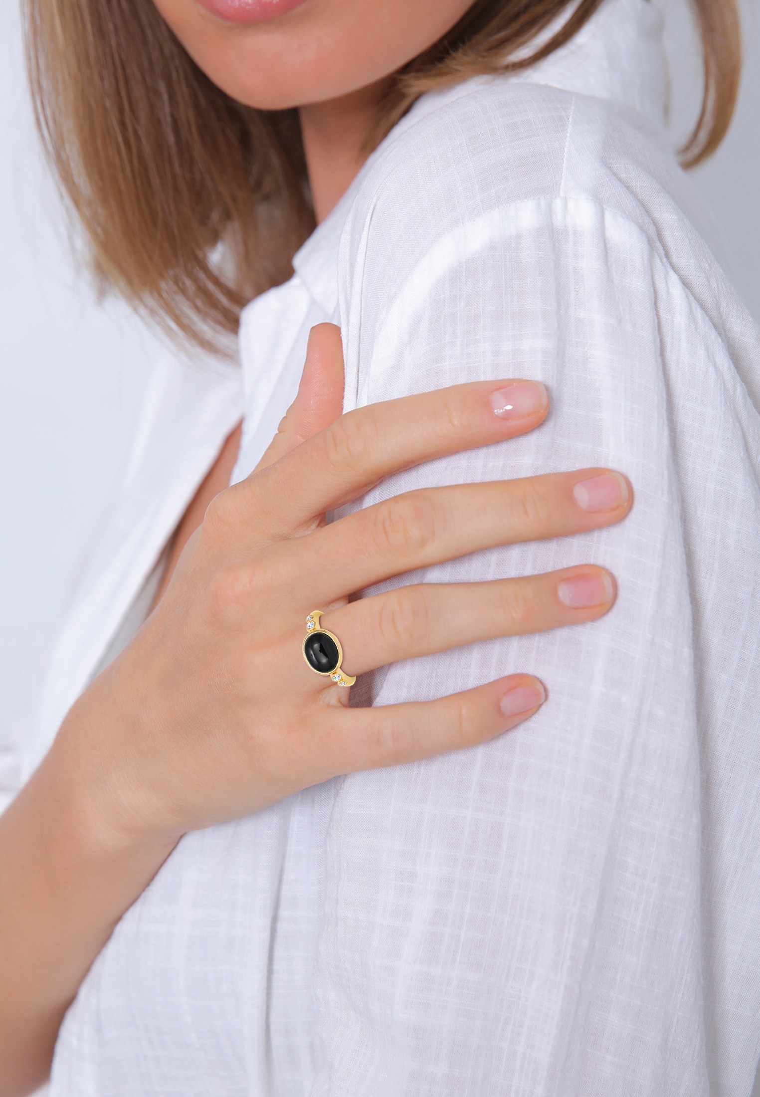 Elli Premium Silberring »Ring Cocktail Topas Schwarz 925 Sterling Silber vergoldet«