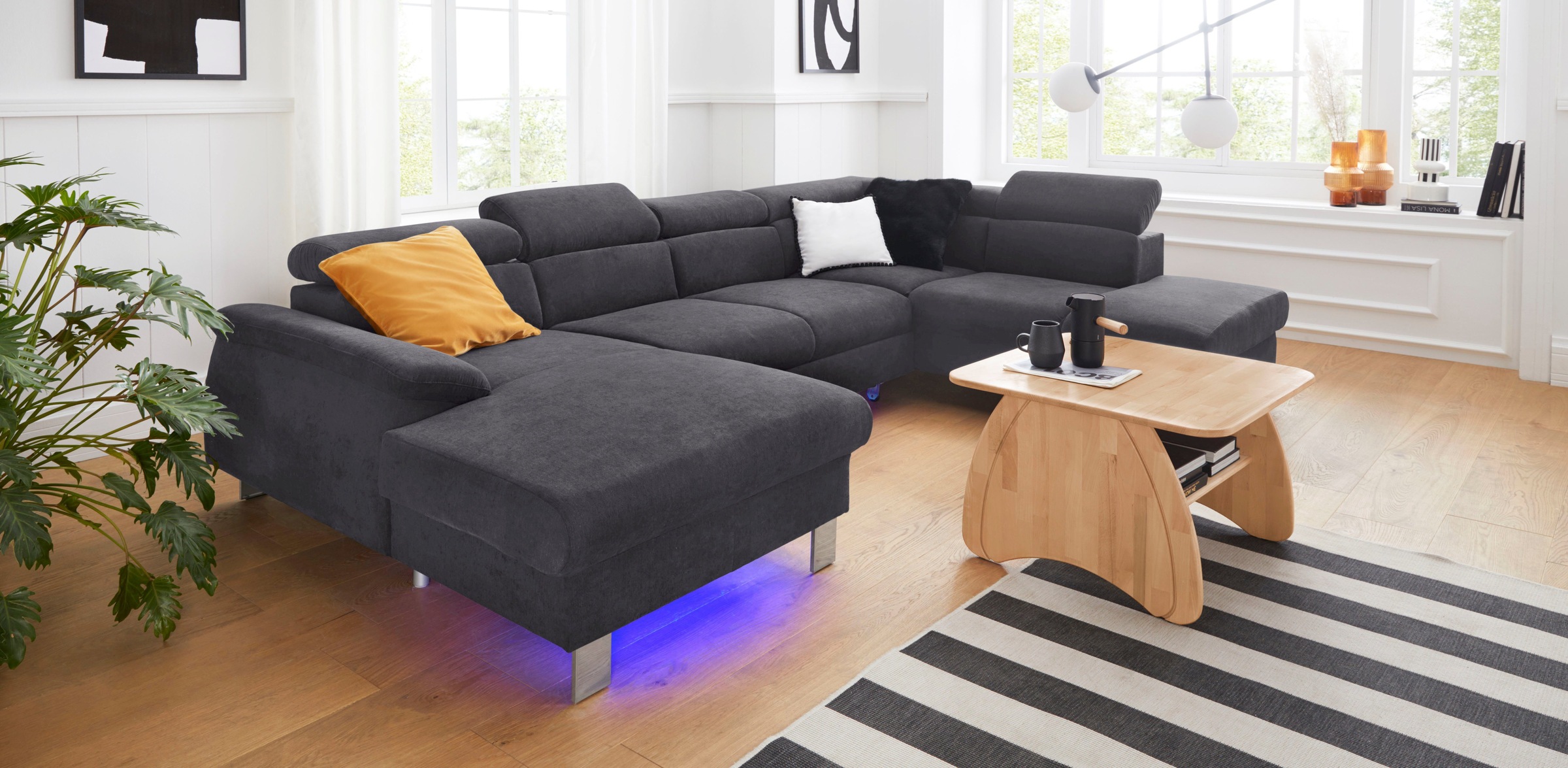 COTTA Polstergarnitur »Komaris U-Form«, (Set), Set bestehend aus: Wohnlandschaft mit Kopfteilverstellung & Hocker