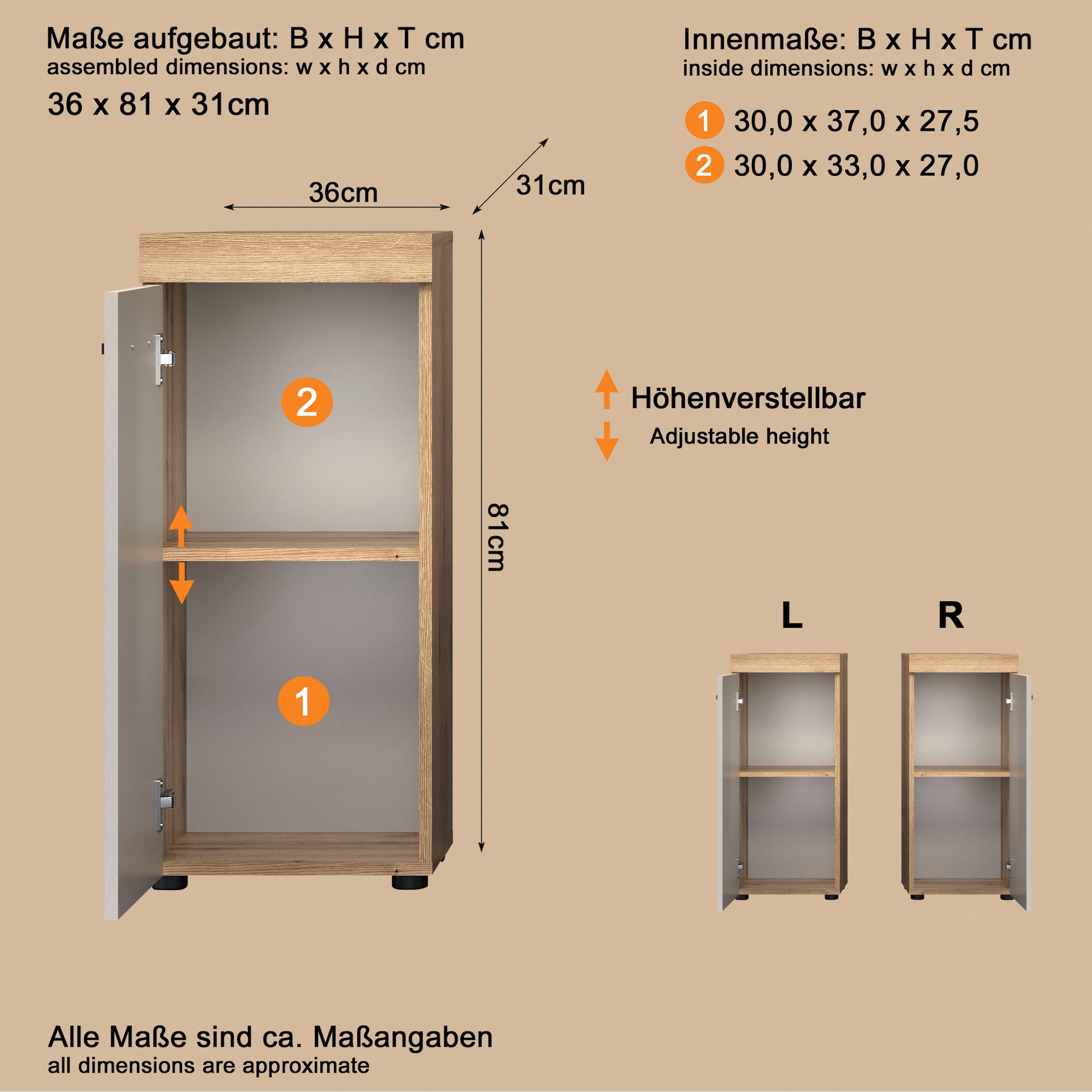 welltime Badkommode »Isera« 1 Stk. tlg. Unterschrank mit 1 Tür und 1 Einlegeboden – (B/T/H) 36/31/81 cm