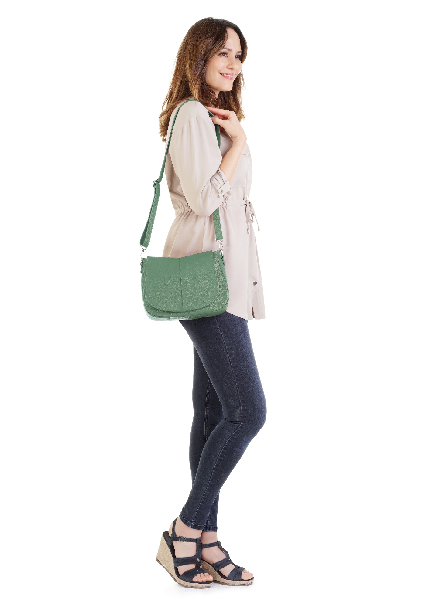 Cluty Umhängetasche, echt Leder, Made in Italy