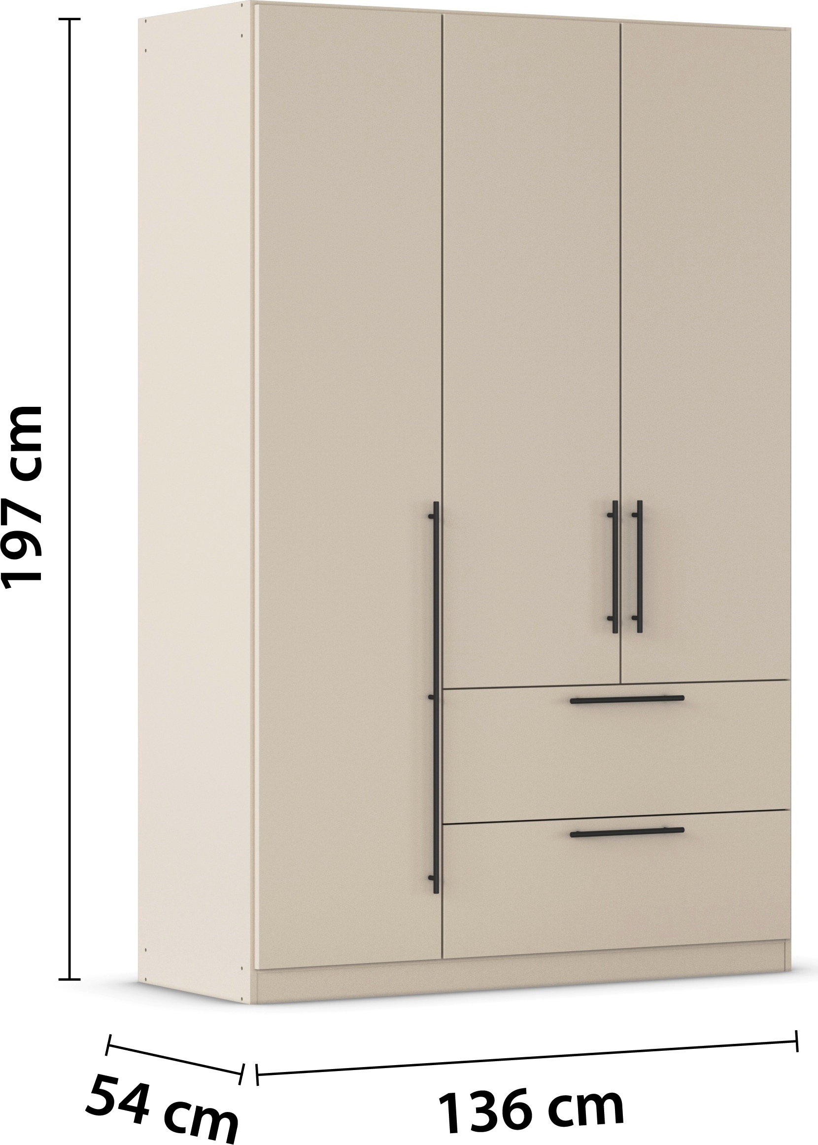 rauch Kleiderschrank »Drehtürenschrank Schrank Garderobe Wäscheschrank Schlafzimmer AVOLA«, (in 3 verschiedenen Ausstattungen BASIC/CLASSIC/PREMIUM), mit hochwertigen Stangengriffen aus Metall in Schwarz MADE IN GERMANY