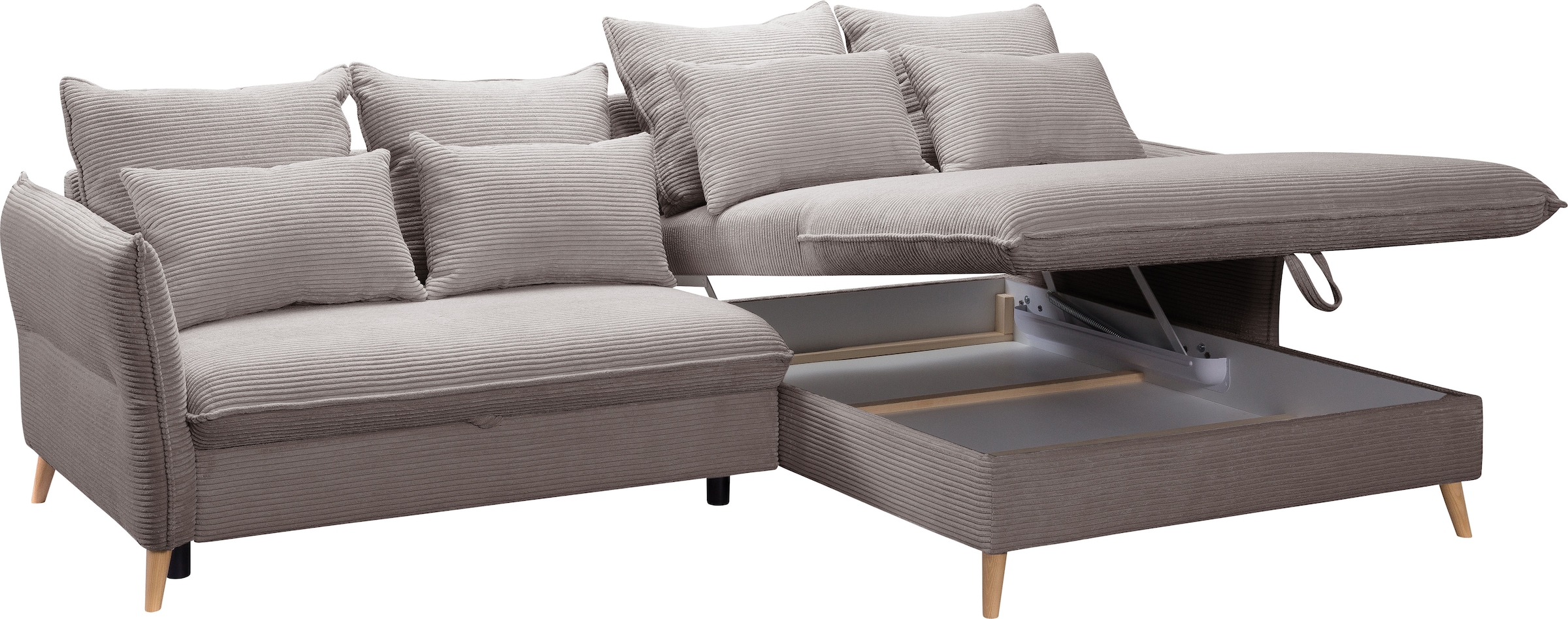 exxpo - sofa fashion Ecksofa »WALPY, elegant und modern, hoher Sitzkomfort, schmale Armlehnen«, L-Form, wahlweise mit Bettfunktion und Bettkasten, in Cord