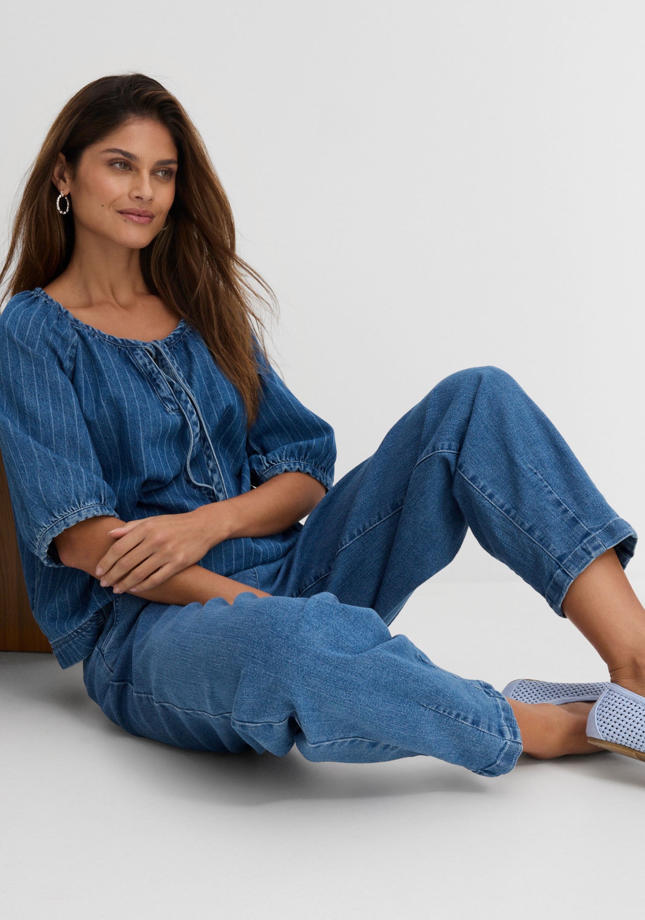 bonprix Mom-Jeans Loose Fit, elastischer Bund, aus Baumwolle, Polyester und Elasthan