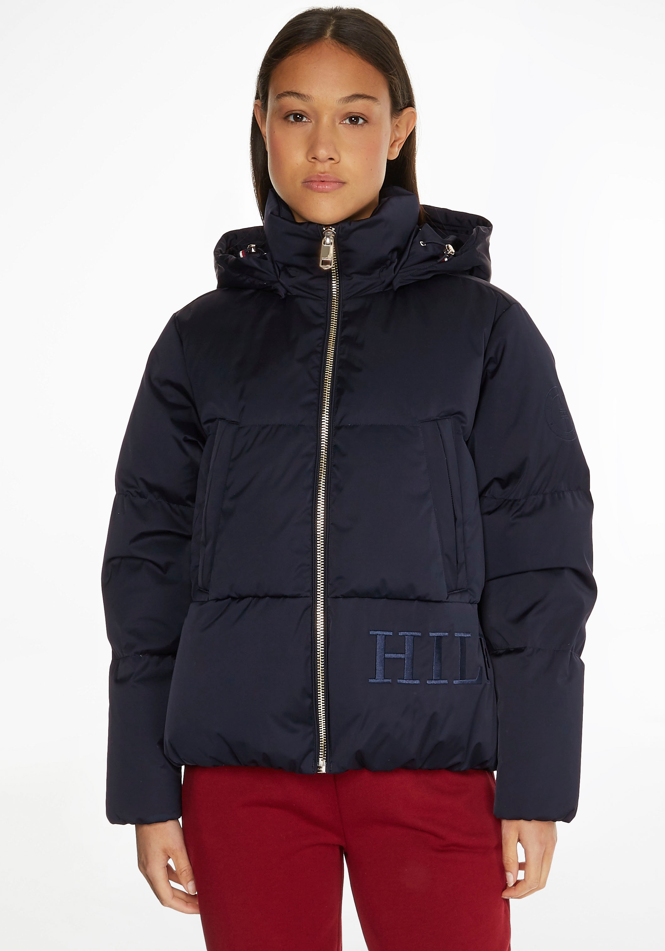 Tommy Hilfiger Steppjacke »SATEEN DOWN HOODED JACKET«, mit Kapuze, mit  Tommy Hilfiger Schriftzug bei OTTO